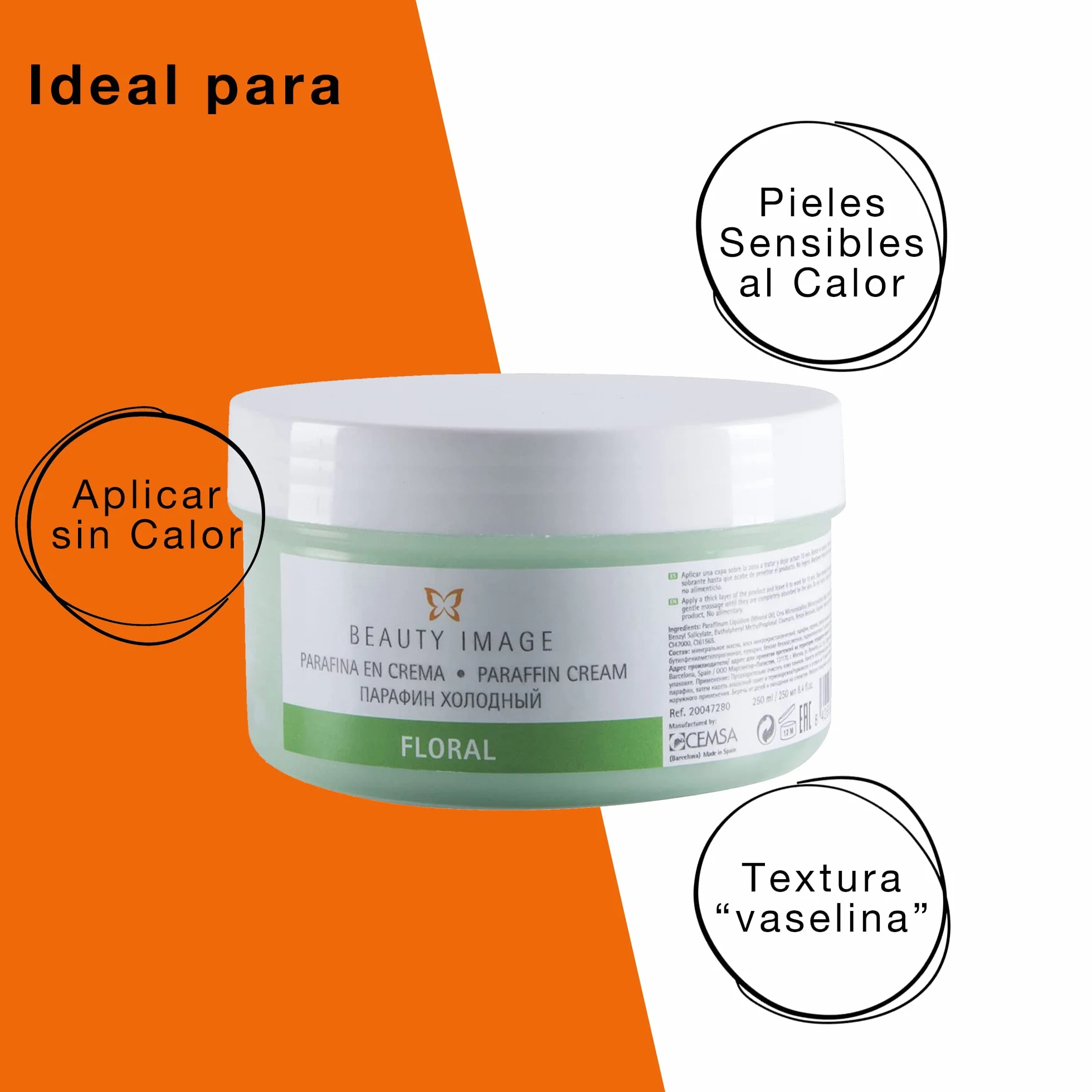Parafina en Crema para Manos y Pies, 250 ml, Aroma Floral - Tratamiento Hidratante para Pieles Sensibles