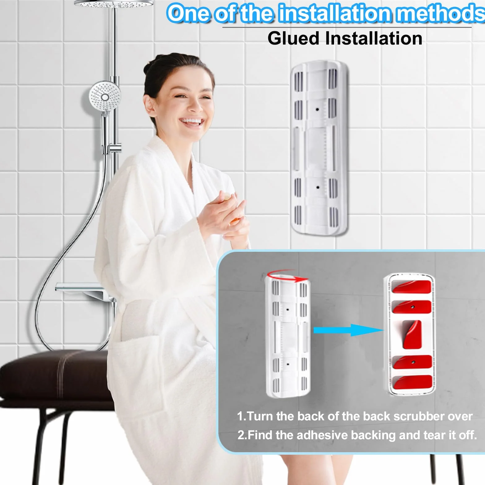 Cepillo eléctrico de Espalda para Ducha de Pared, Cepillo Corporal de Cepillado en seco para baño, Limpieza, exfoliación y Masaje, con 3 Cabezales giratorios.