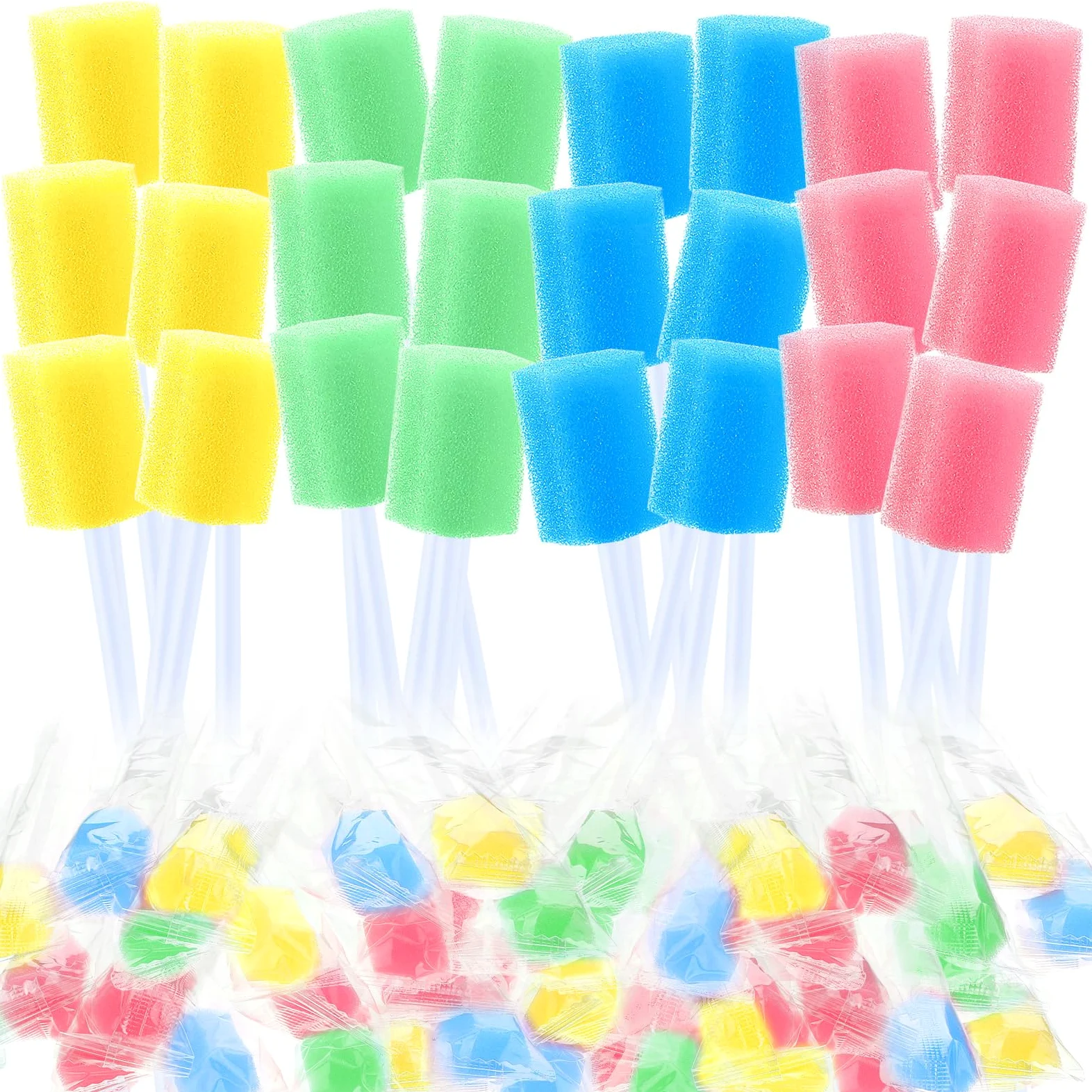 TrelaCo 500 hisopos orales desechables a granel, hisopos bucales multicolor, esponja envuelta individualmente para adultos mayores, limpieza bucal de la cavidad bucal (hexágono)