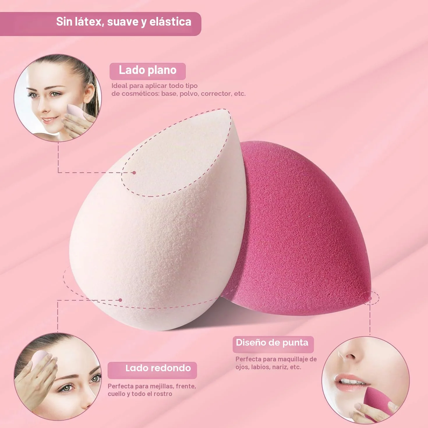 Juego de 4 esponjas de maquillaje para base, sin látex, con estuche