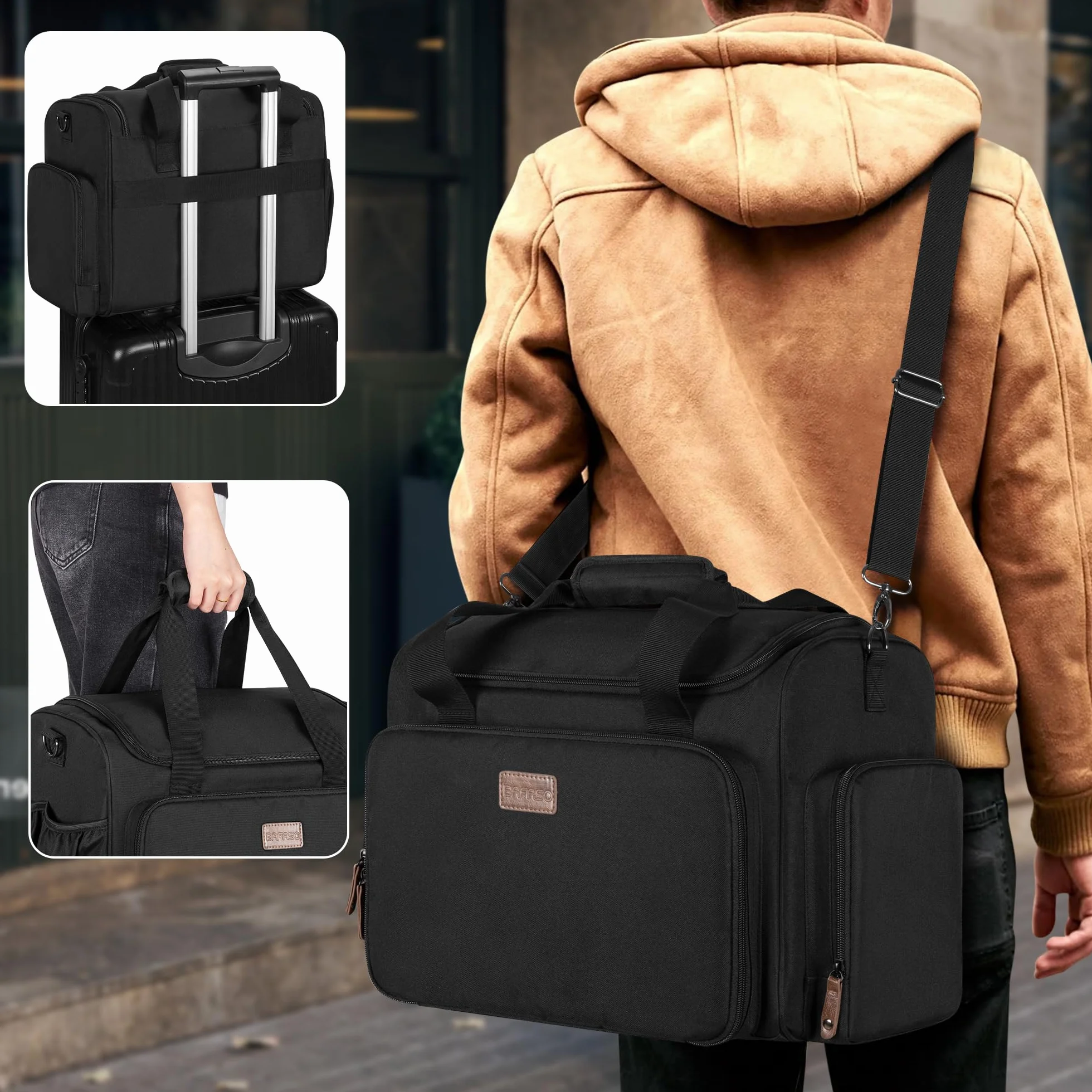 BAFASO Bolsa de Viaje Aislada para Peluquería con Divisor Semi Desmontable y Dos Bolsillos Extraíbles, Bolsa de Peluquería para Varias Herramientas de Corte de Cabello, (Solo Bolsa), Negro