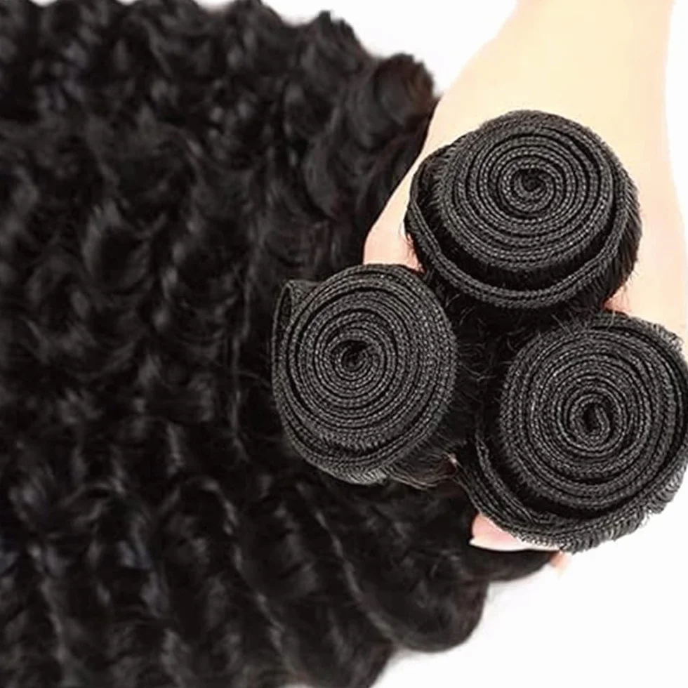 Peluca de onda profunda para mujer, paquetes de cabello humano humano sin procesar brasileño, extensiones de cabello humano virgen 1B natural negro paquete con una cobertura mínima para