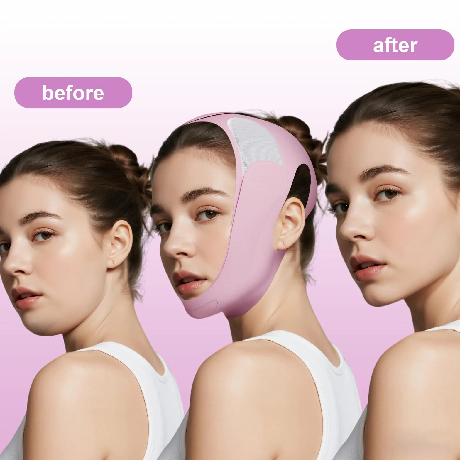 Jawliner Reductor de Papada Mentonera Postquirurgica Banda Facial Levantamiento Ajustable Transpirable Morado