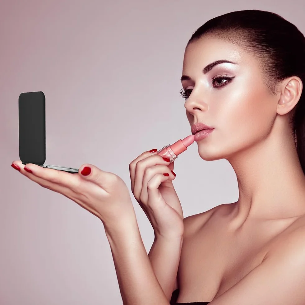 OSDUE Espejo de Bolsillo Compacto Doble Cara Plegable Viaje Maquillaje Negro