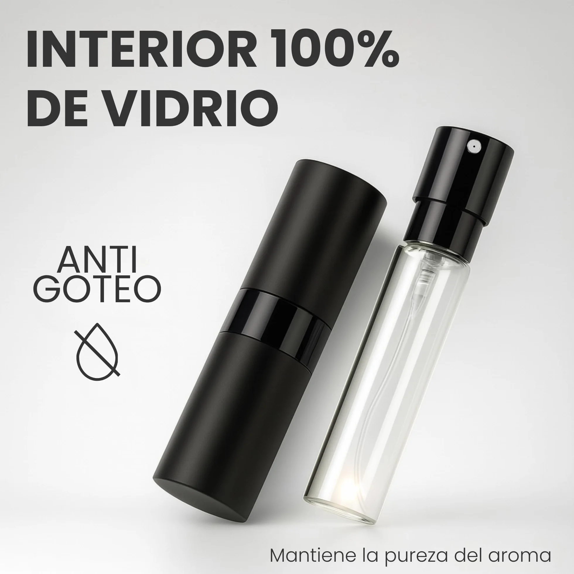 Atomizador Perfume Recargable 8ml Pack 2 Negro Azul Pulverizador Viaje Antifugas Vidrio Interior