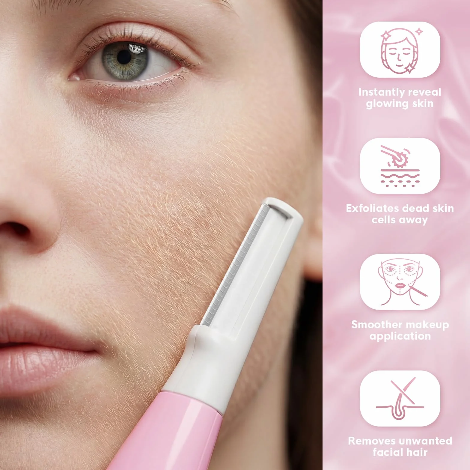 Sonic Dermaplane - Maquinilla de afeitar para mujer, exfoliación facial y sistema de eliminación de vello de melocotón, antienvejecimiento, 3 velocidades, 8 cuchillas de dermaplaning