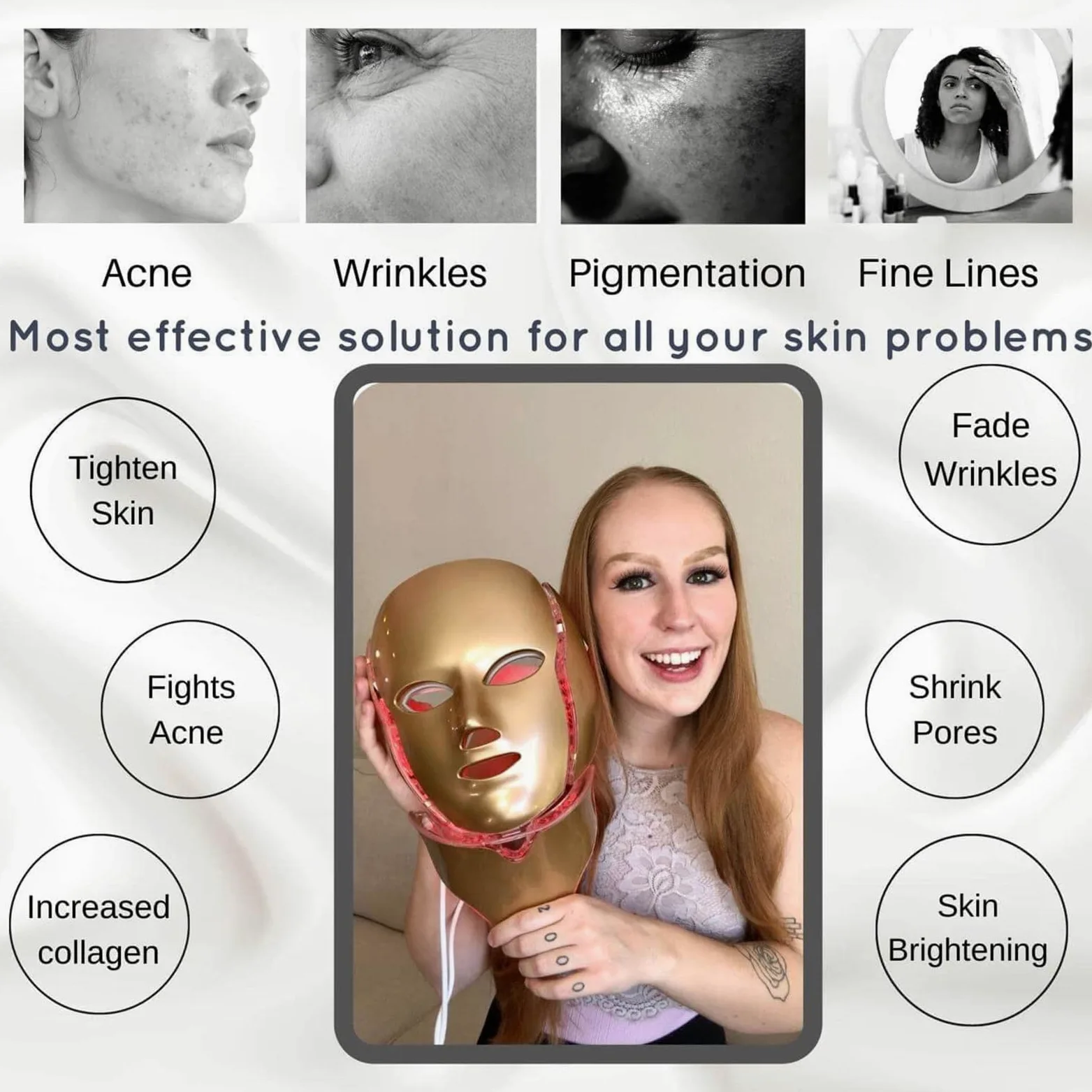 Máscara Facial LED de 7 Colores, LED Photon Máscara de Terapia de Luz Profesional con Cuello, Rejuvenecimiento de La Piel Tratamiento Facial Antiarrugas