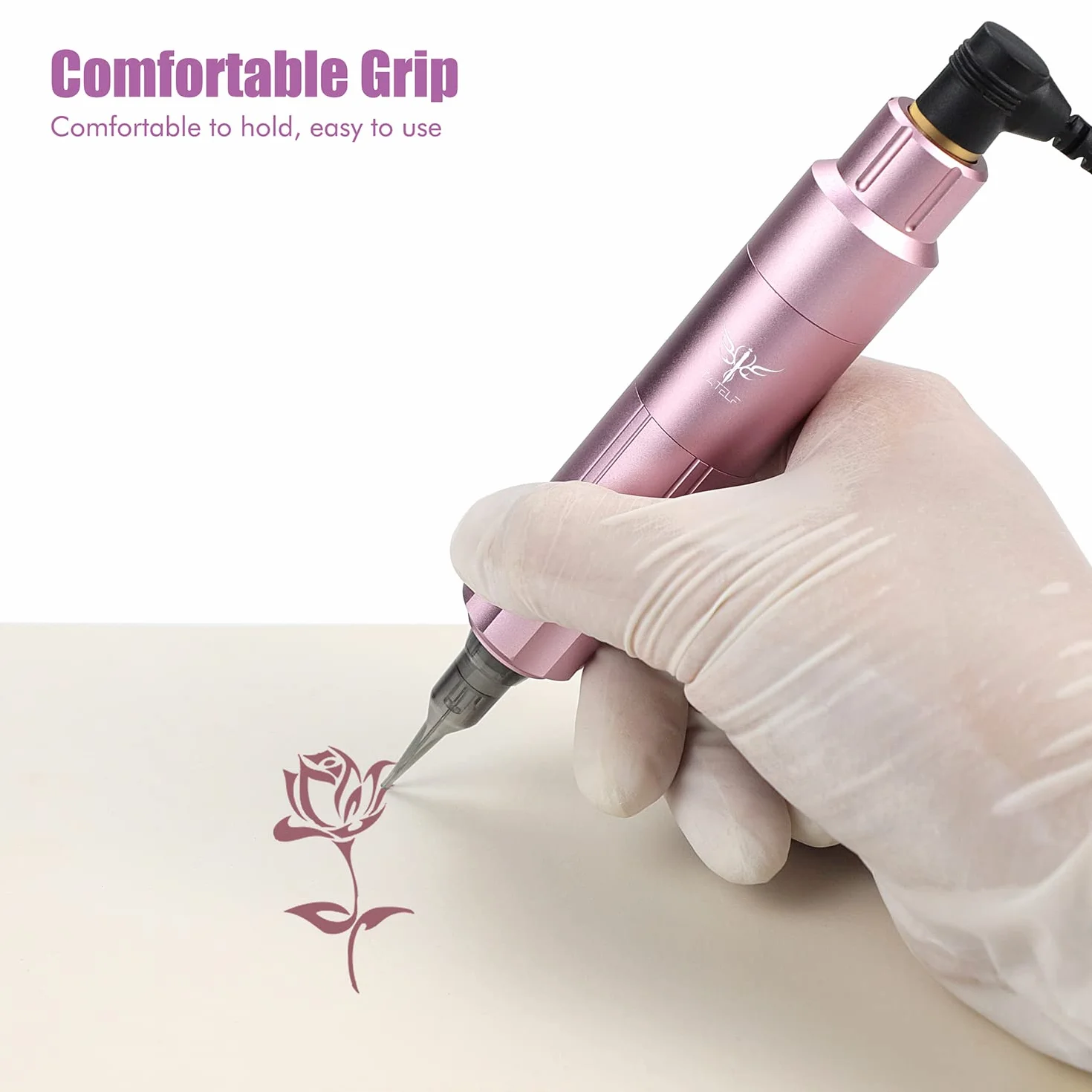 TATELF Kit de máquina de maquillaje semipermanent de Inalambrica con 2 Batería de Alimentación 10 cartuchos agujas para principiantes (Rosa)