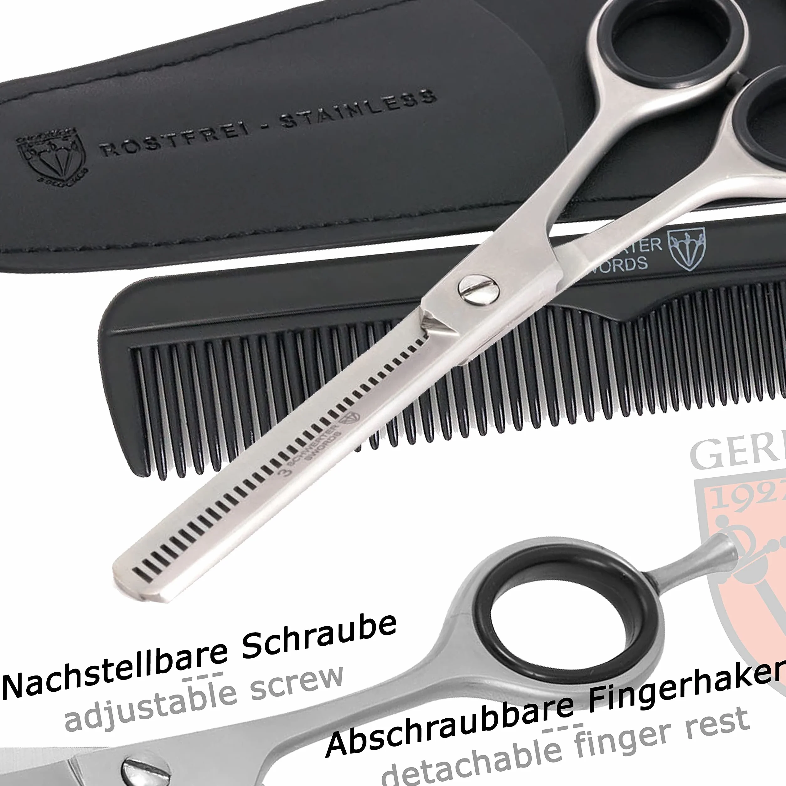 3 Swords Germany Tijera profesional de entresacar inoxidable estuche 7582