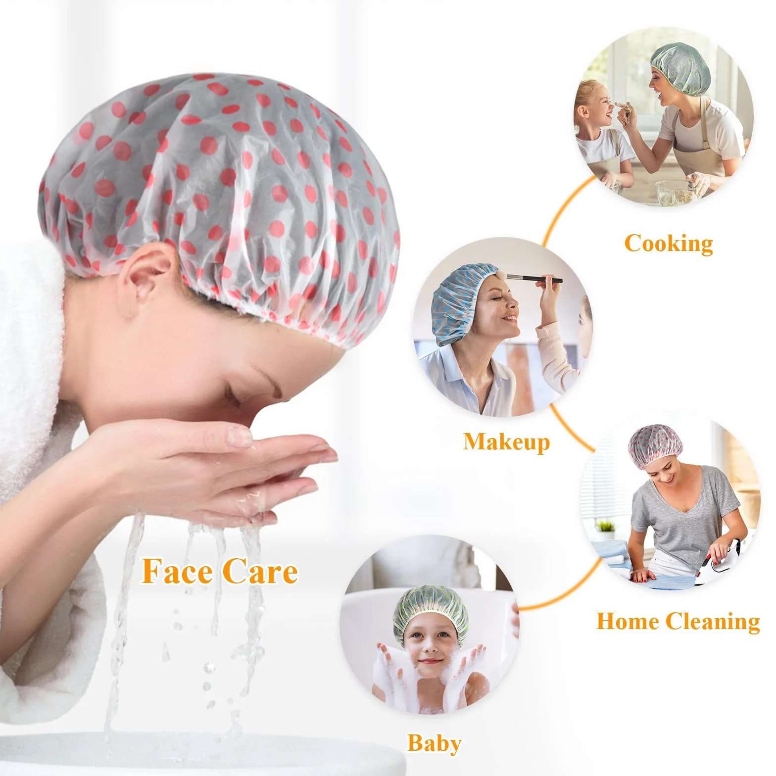 Gorros de Ducha Impermeable Reutilizables Mujer 3 Piezas Elástico Banda para Salón Spa Viajes