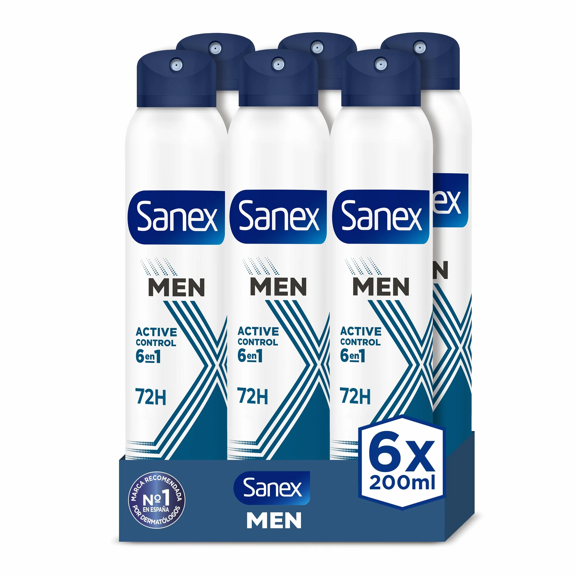 Sanex Men Active Control Desodorante Spray 200 ml Pack 6 uds Antitranspirante 72H 0% Alcohol