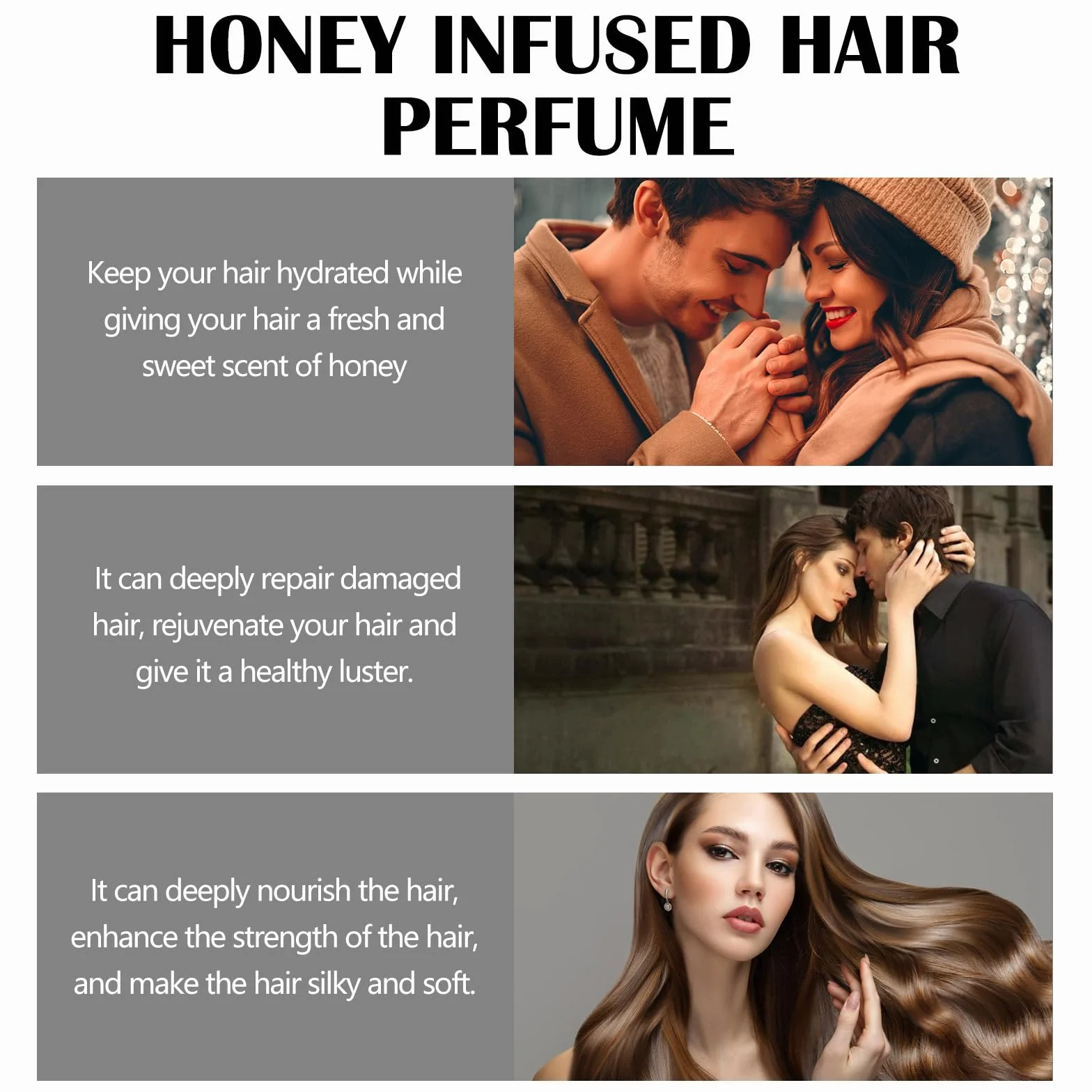 Perfume para cabello de mujer con feromonas, spray nutritivo e hidratante de miel