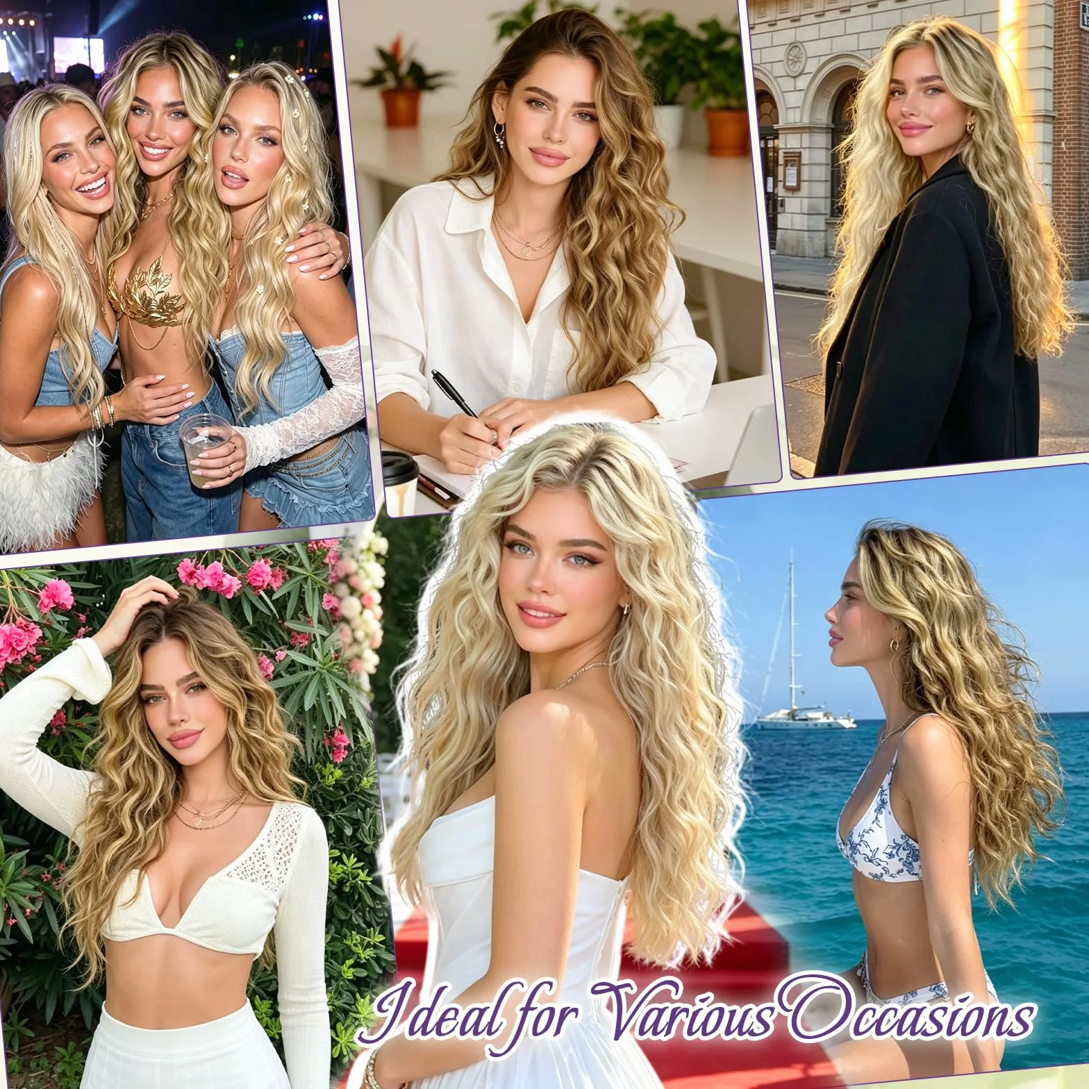 RUWISS Extensiones Pelo Natural Clip, 4 Piezas 45 cm Largo Extensiones de Clip de Pelo Natural Ondulado Rizado Sintética Extensiones de Cabello para Mujer (Marrón Claro y Rubio mezclado)