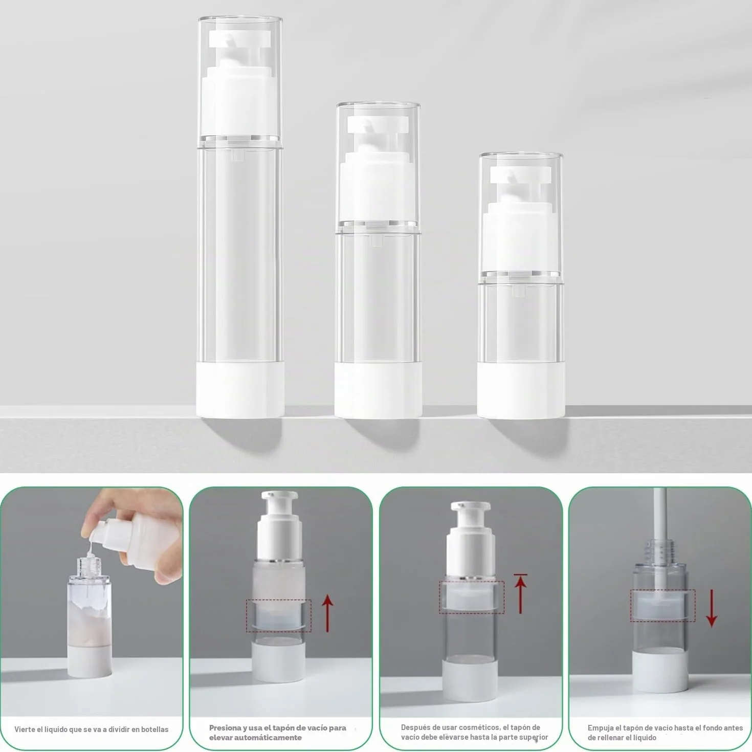 Dispensadores de Bomba sin Aire, Dispensador de Crema Vacío, Botellas de Viaje Rellenables con Pegatinas