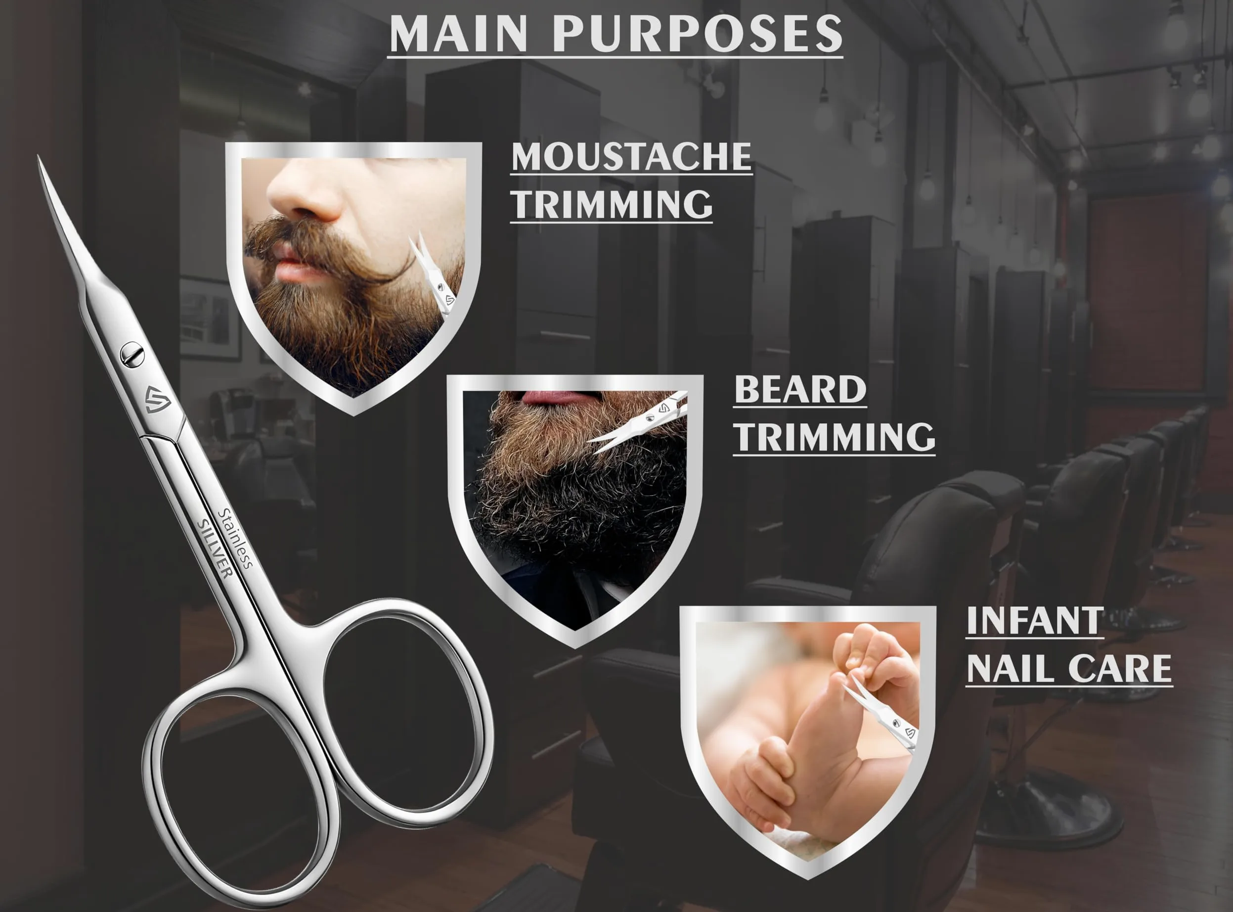 Tijeras para cutículas, hoja curvada, punta extrafina, tijeras de manicura profesional, tijeras de aseo para cutículas, barba, nariz, pelo, pestañas, bigote, tijeras de cejas