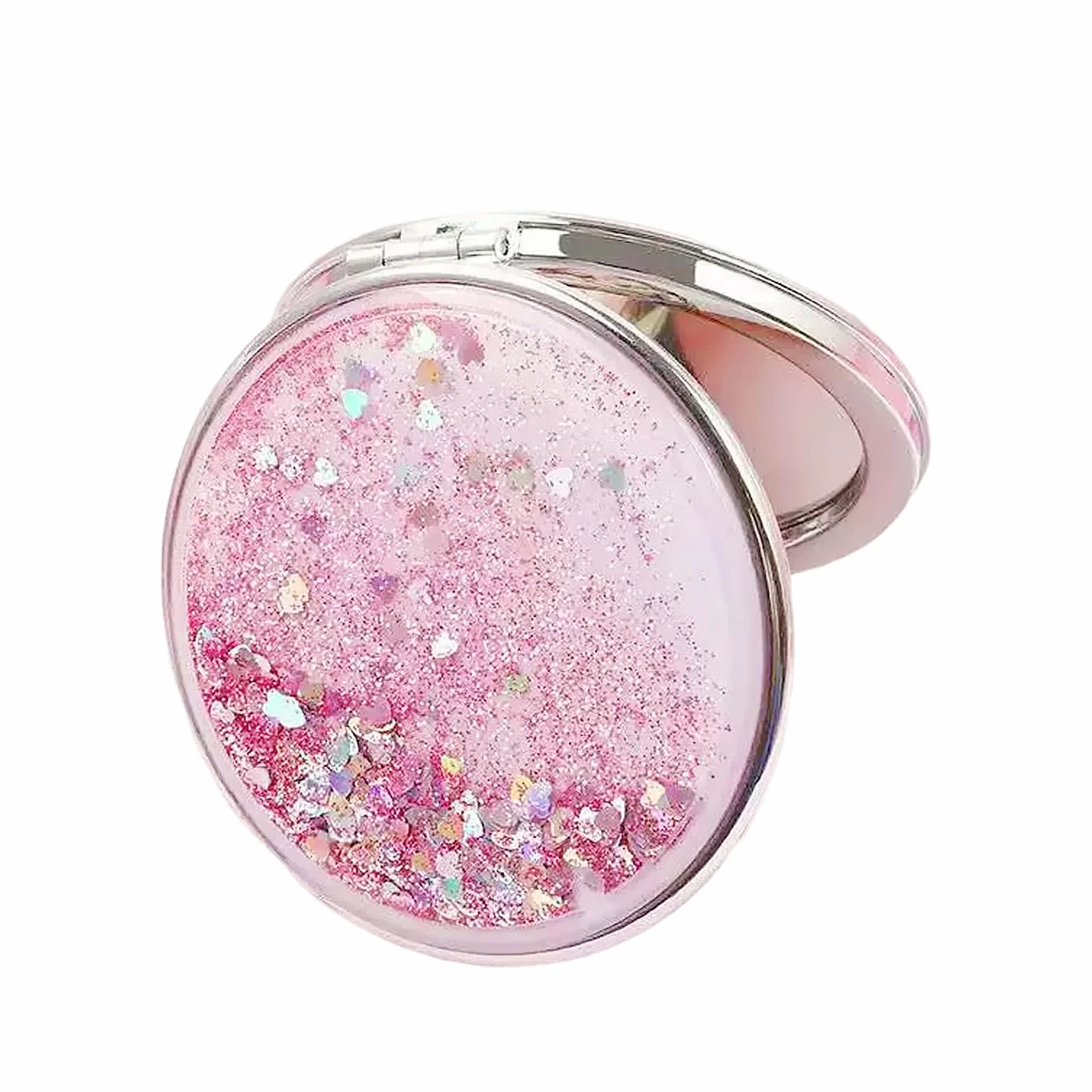 Espejo de Bolsillo Plegable Redondo Rosa Metal Maquillaje