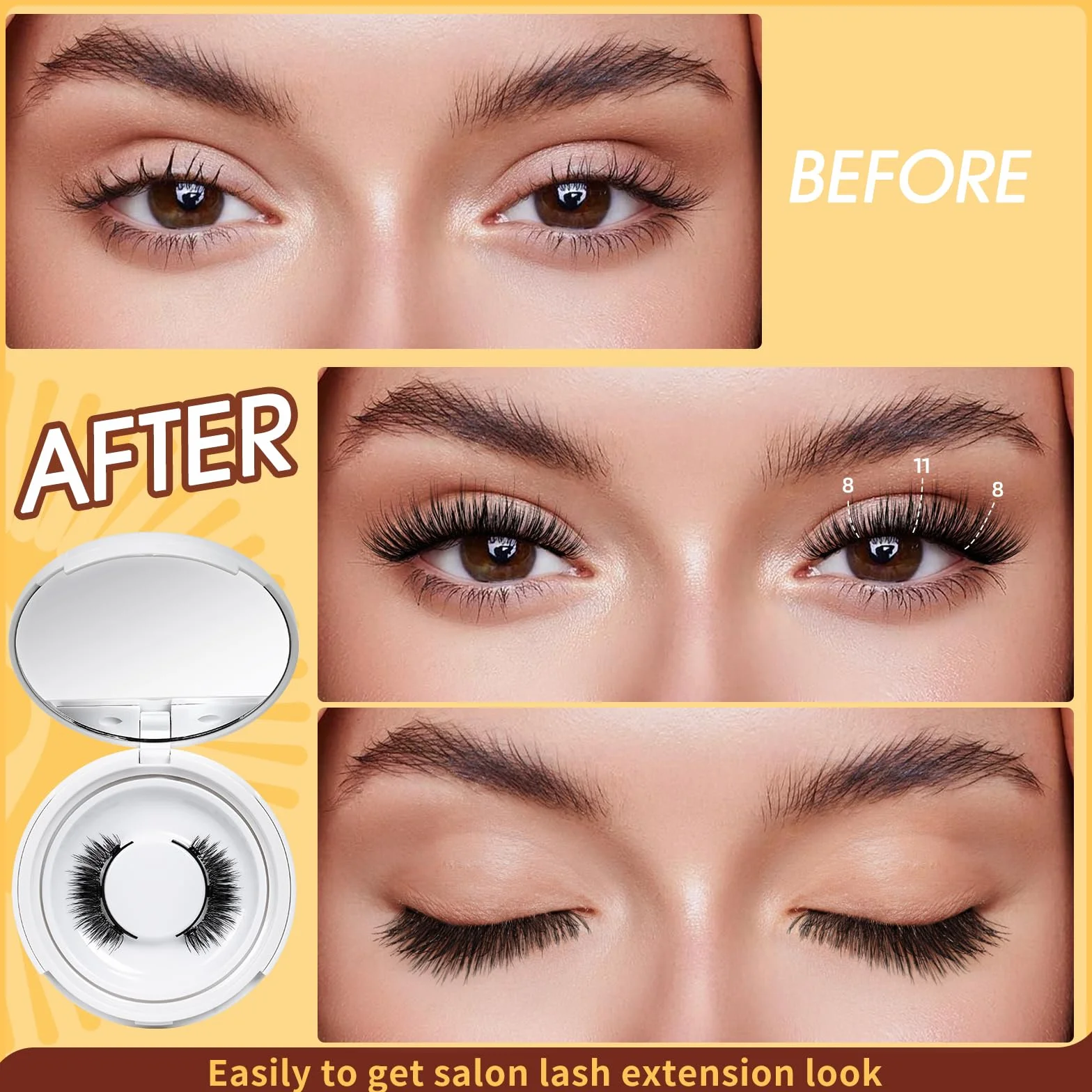 Pestañas Postizas Magnéticas Larga Duración con Applicatore, Aspecto Natural, Sin Pegamento (B+E-02)