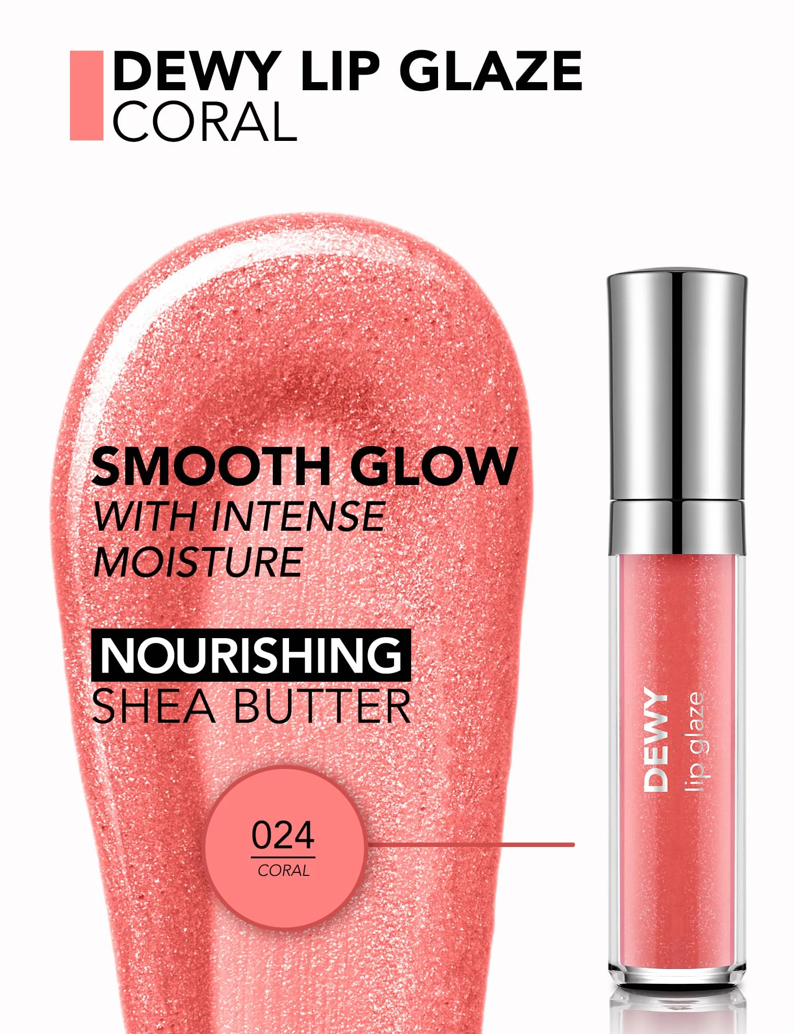Flormar Dewy Glaze Lipgloss 024 Coral – Brillo de labios hidratante no pegajoso duradero