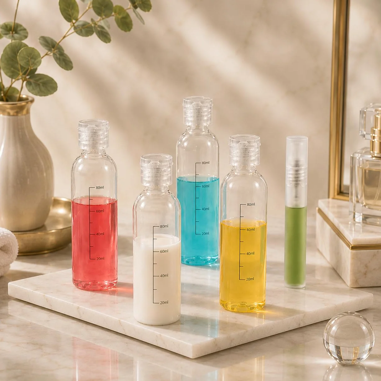 Neceser de Viaje Transparente con Botellas Vacías 100ml y Spray 10ml, Kit de Viaje Avión 4 PCS