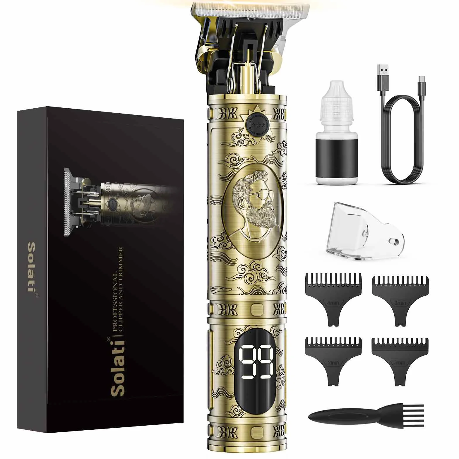Maquina de Cortar Pelo Hombre Electrica LED Cortapelos Recortar Barba Sin Cable Maquinilla de Afeitar (Bronce)