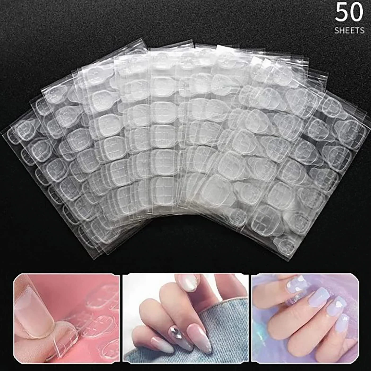 Naroote Pestañas Adhesivas de Uñas de Doble Cara Transpirables para una Fácil Eliminación, 50 Hojas de Pegatinas Finas de Pegamento para Uñas para una Manicura Duradera