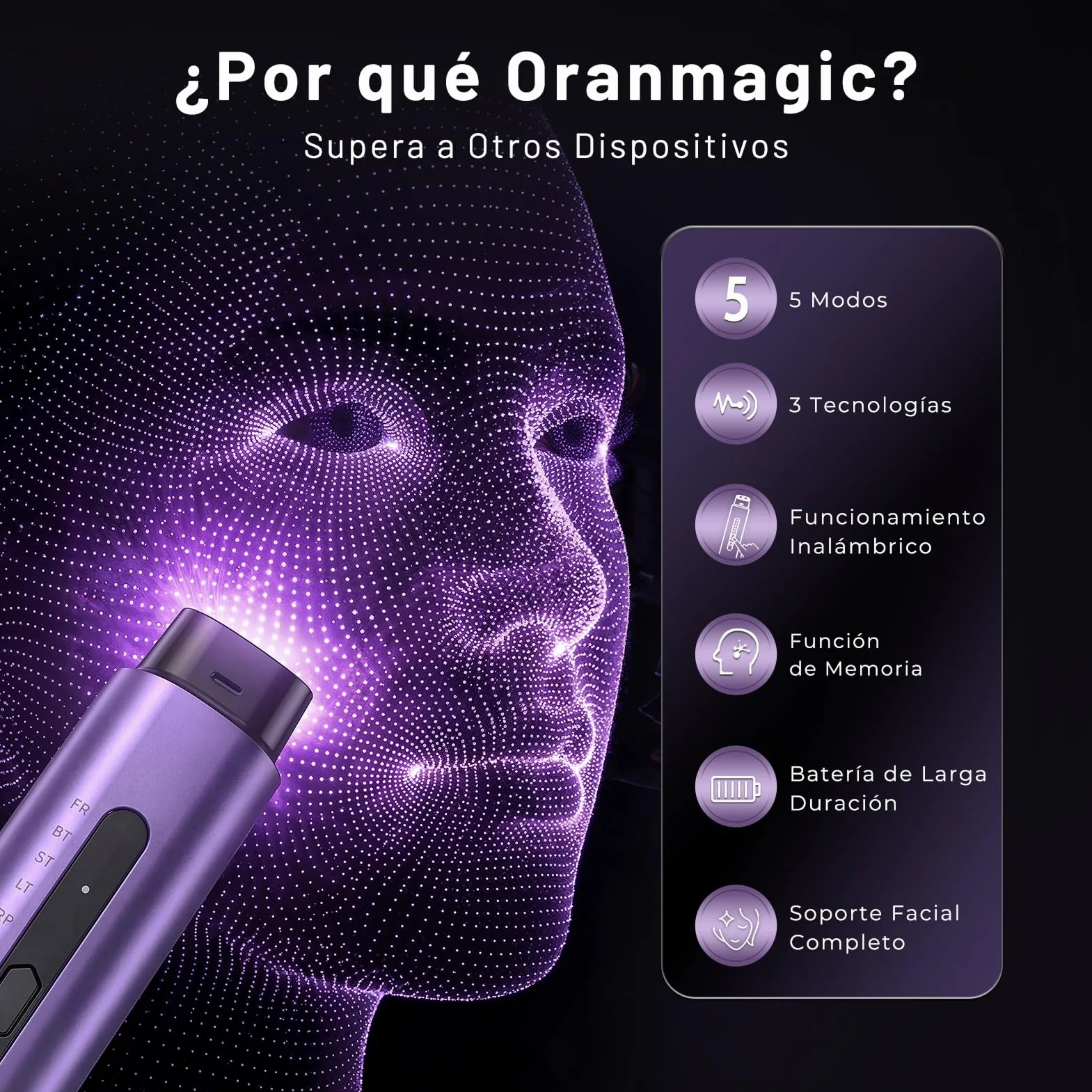 Aparato Radiofrecuencia Facial 5 en 1 Masajeador Facial de Microcorriente Antiarrugas Reafirmante Lifting Rostro y Cuello