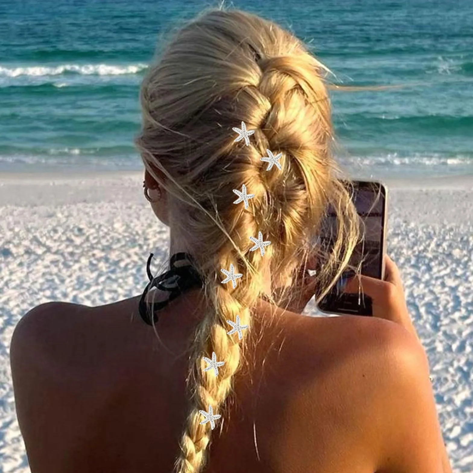 LunarCharm 10 pinzas para el pelo con diamantes de imitación blancos estilo playa estrella de mar