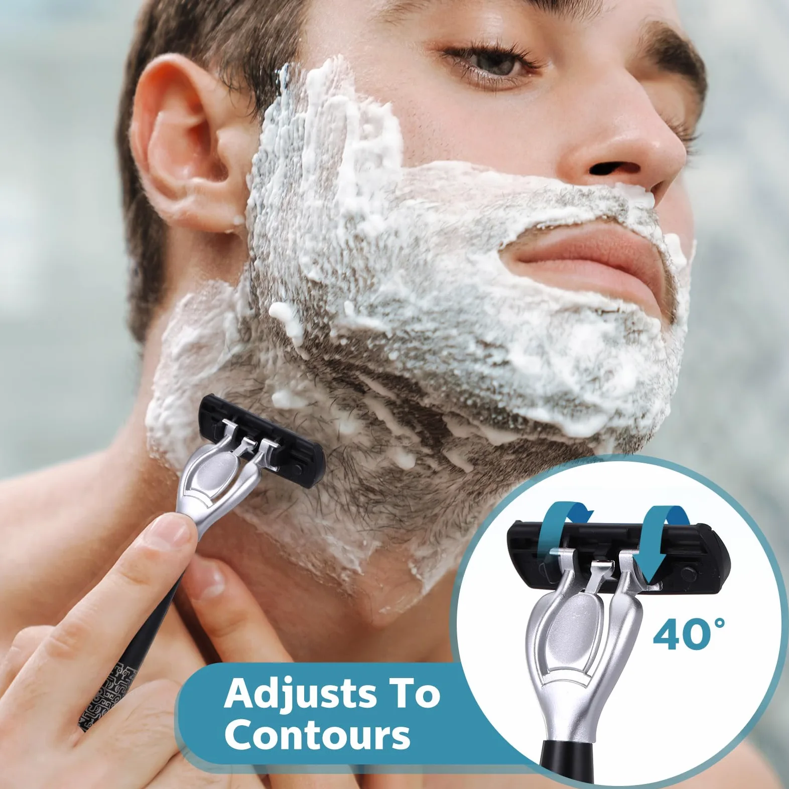 Juego de 28 cuchillas recargables desechables para hombre, 6 cuchillas, piel sensible, juego de afeitado para un afeitado cómodo, 1 mango y 27 cartuchos