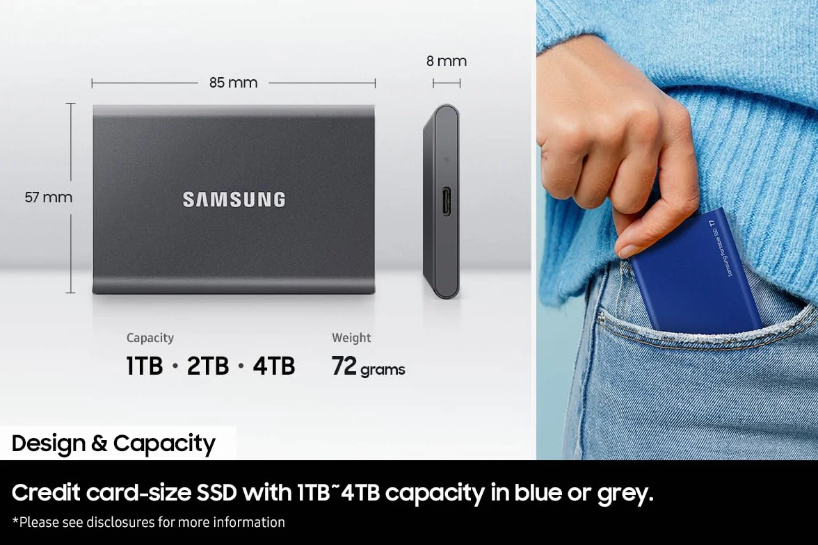 Samsung T7 Portable SSD 2 TB USB 3.2 Gen.2 External SSD Titanium Grey