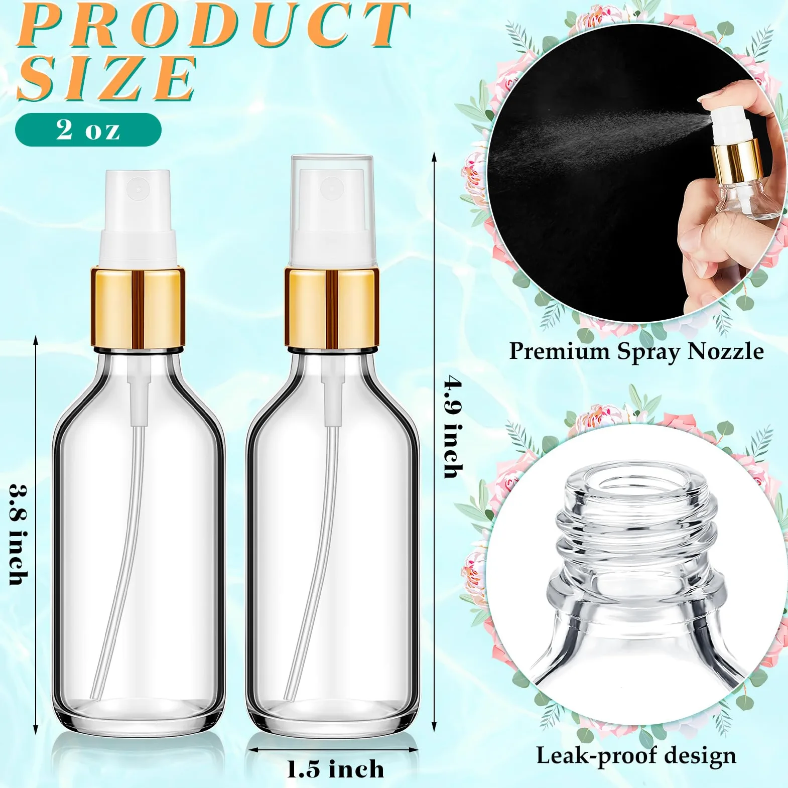 Roshtia 30 botellas de vidrio transparentes vacías, pequeñas botellas de perfume de vidrio reutilizables recargables con bomba pulverizadora de niebla fina para aerosoles faciales y corporales de