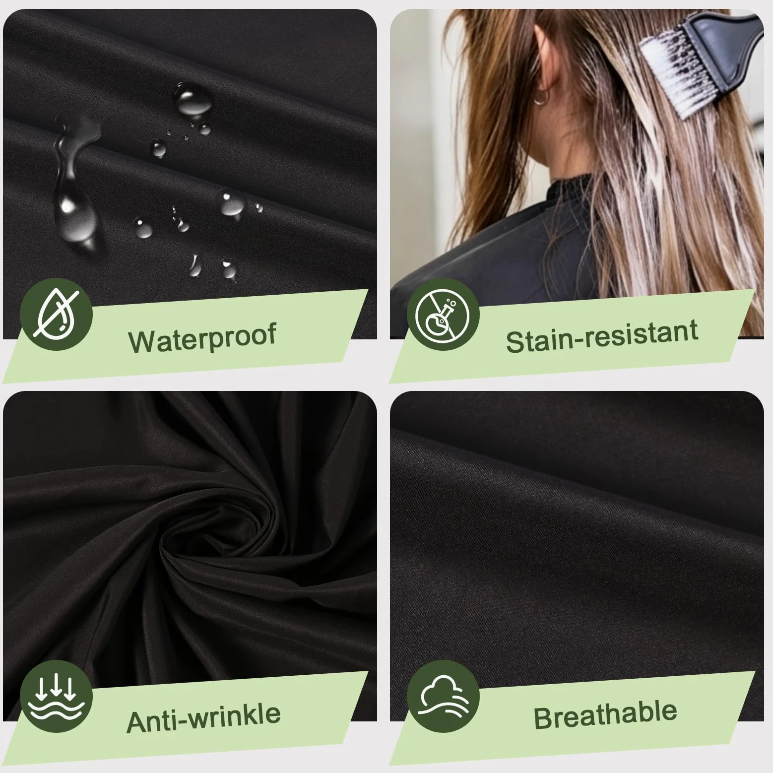 Cepillo de plumero de capa y cuello, impermeable, capa de corte de pelo de poliéster, capa de corte de pelo con cuello elástico ajustable (negro)