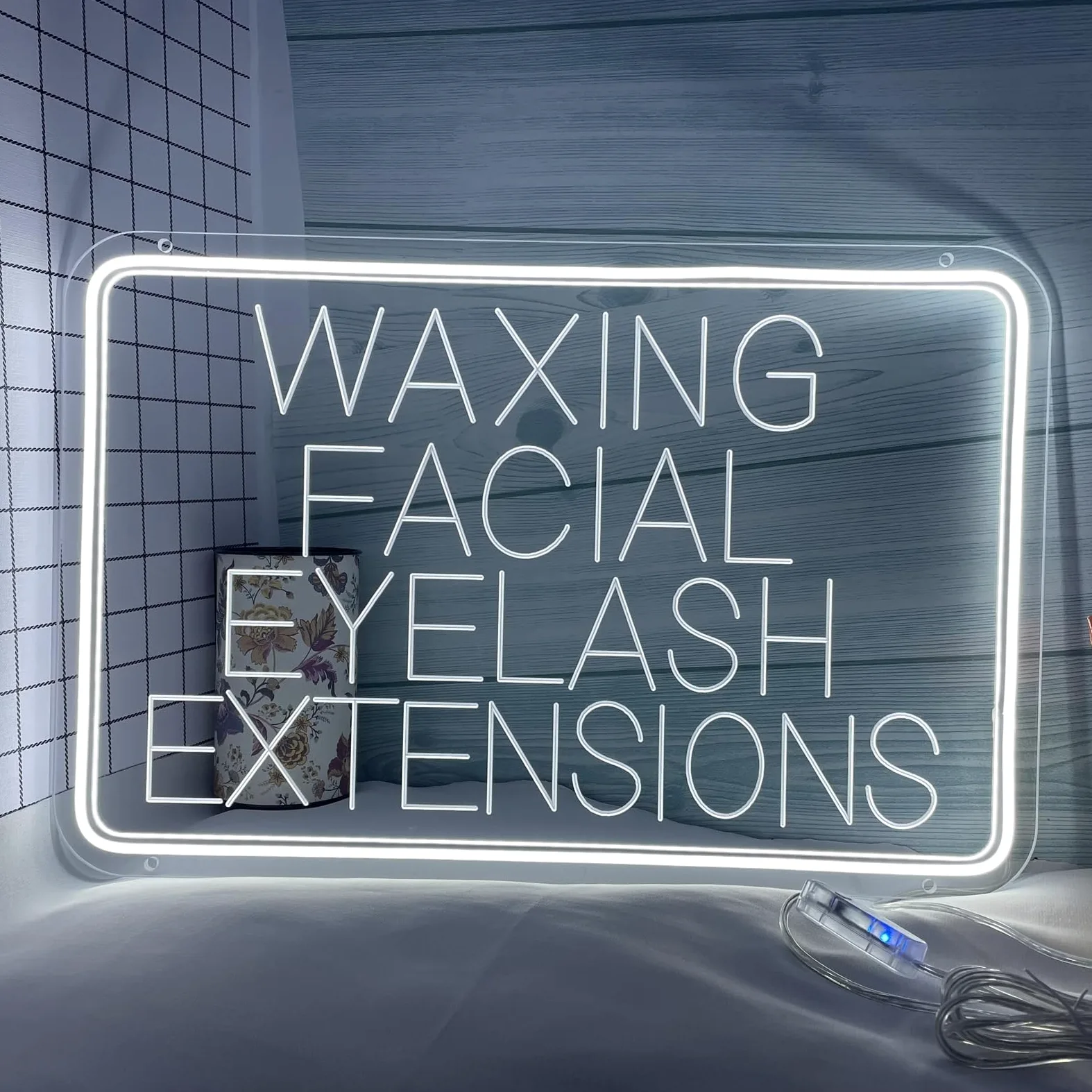 Depilación de pestañas faciales letrero de neón LED, luces de neón de grabado USB personalizadas con atenuador, para pestañas de cejas cuidado facial colgando decoración regulable,Blanco,60x40cm