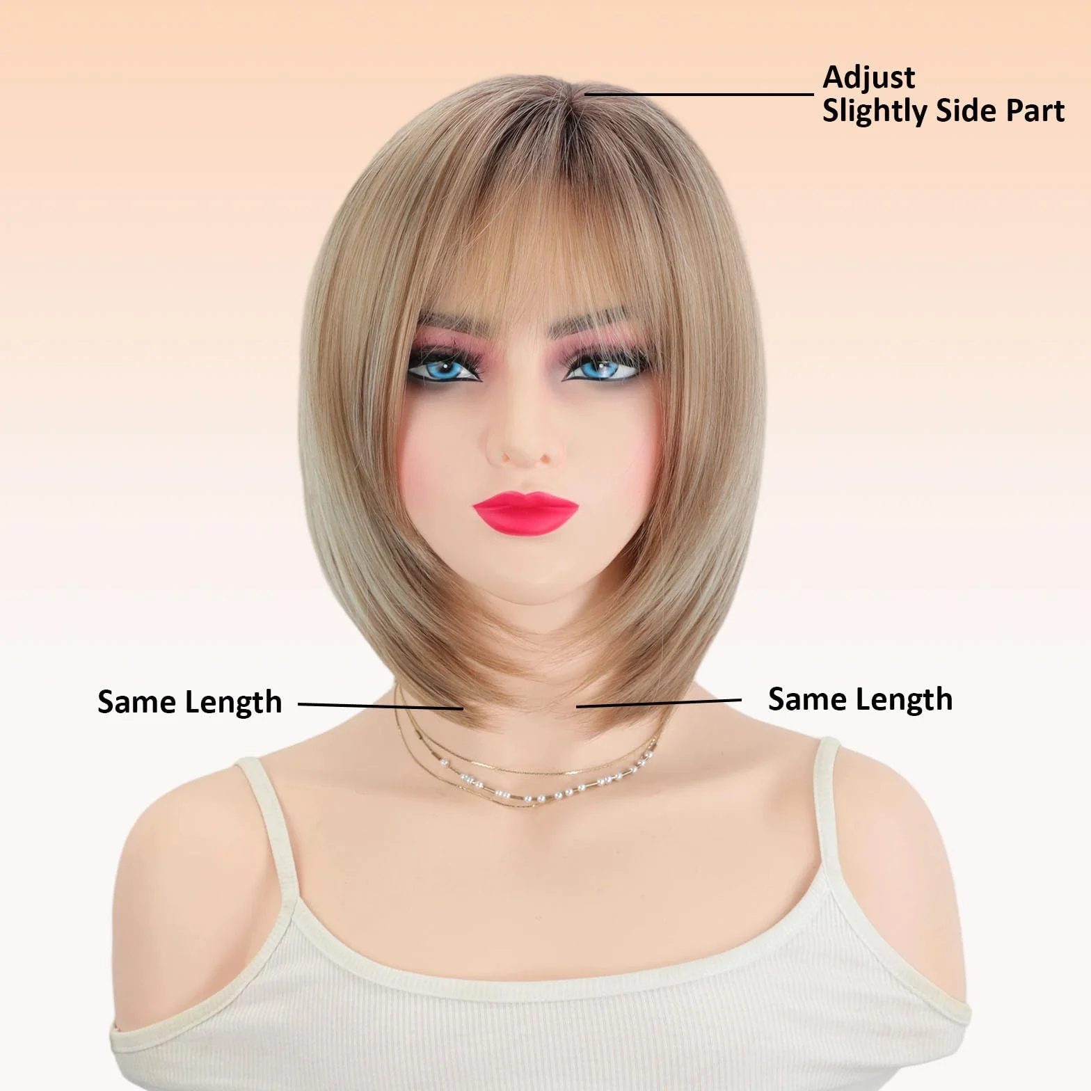 Peluca Bob Capas Sin Pegamento con Flequillo Pelo Natural para Mujer Cubre Canas