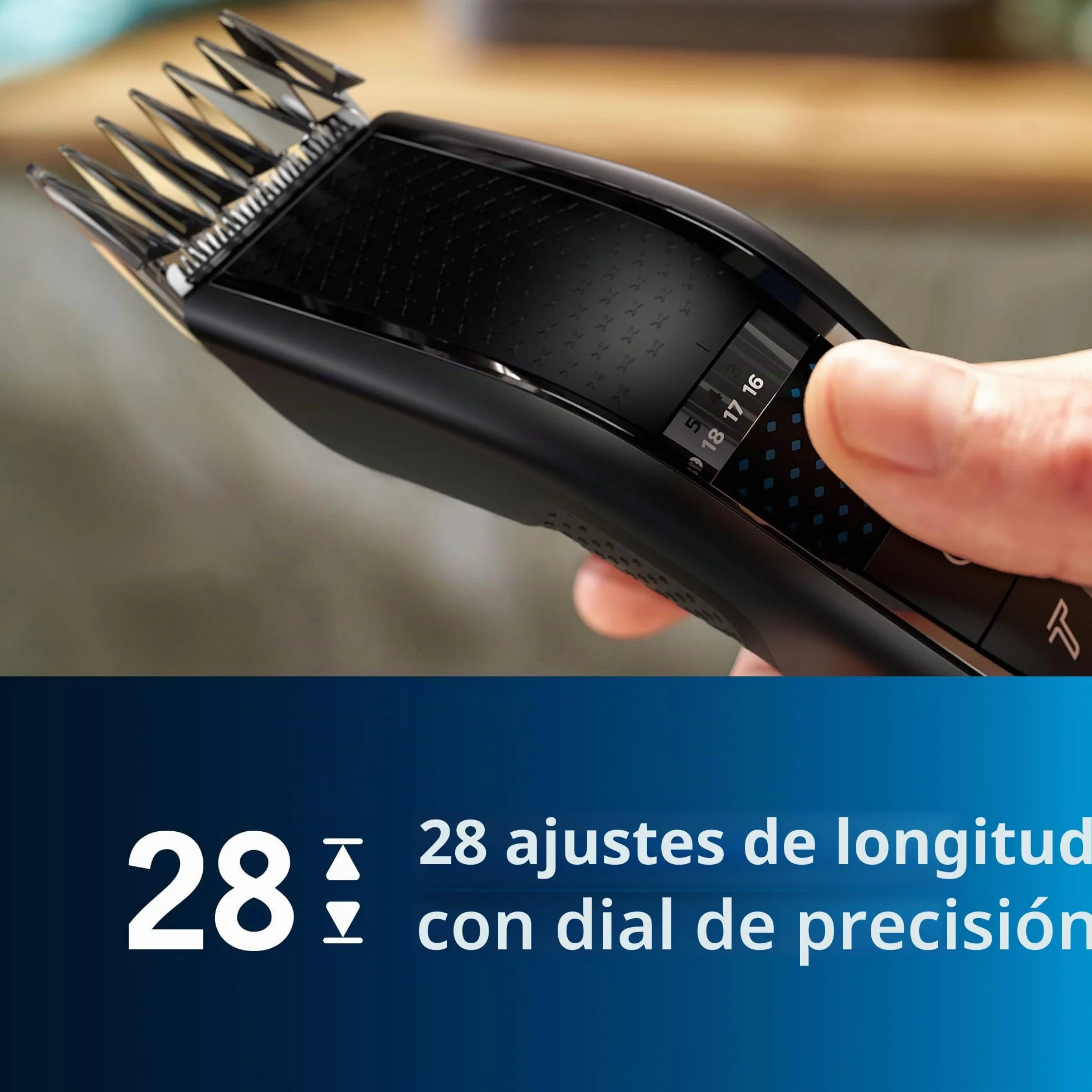Philips Cortapelos con cuchillas de titanio, 3 Peines guía, 28 Ajustes de longitud, 90 min uso sin cable, Negro