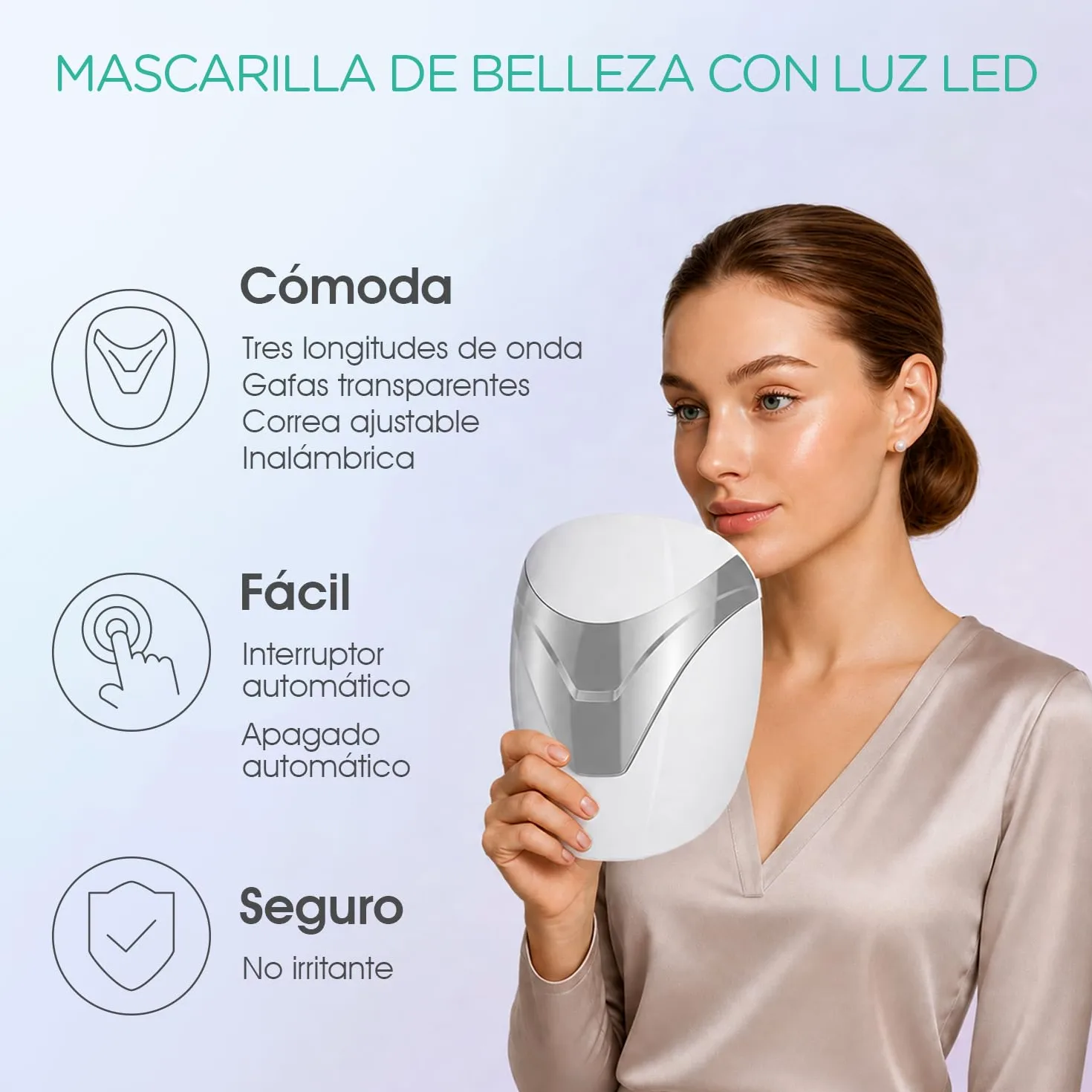 VOYOR Mascarilla LED, Máscara Facial de Terapia con Luz Roja/Azul/Violeta | Tratamiento con Temporizador, Soporte Cómodo, Inalámbrica, Fácil de Usar, Antienvejecimiento & Mejor Aspecto de Piel, BM100