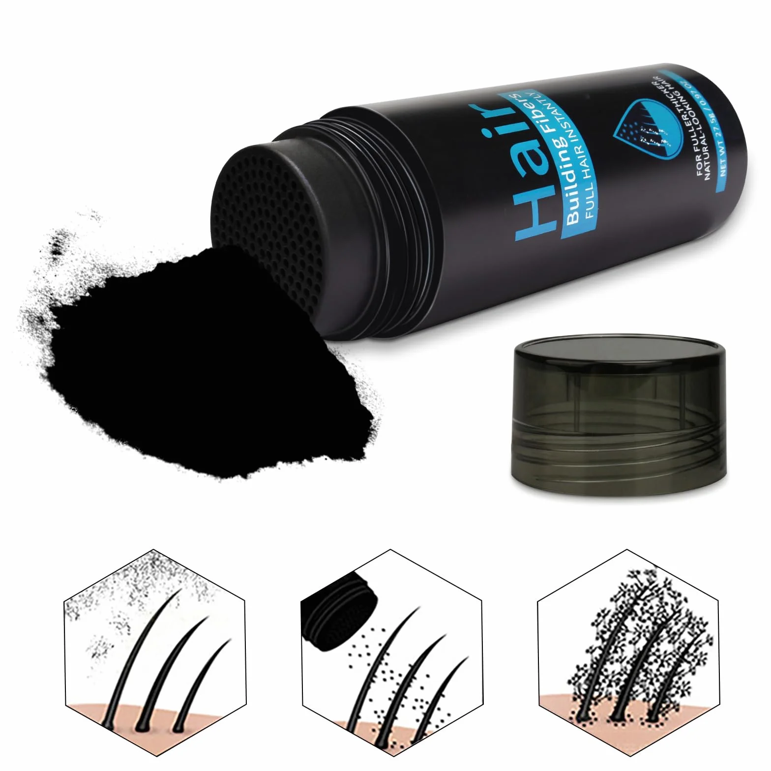 Fibras Capilares Negro 27.5G Fibra Cabello Pérdida Cabello Hombre Mujer