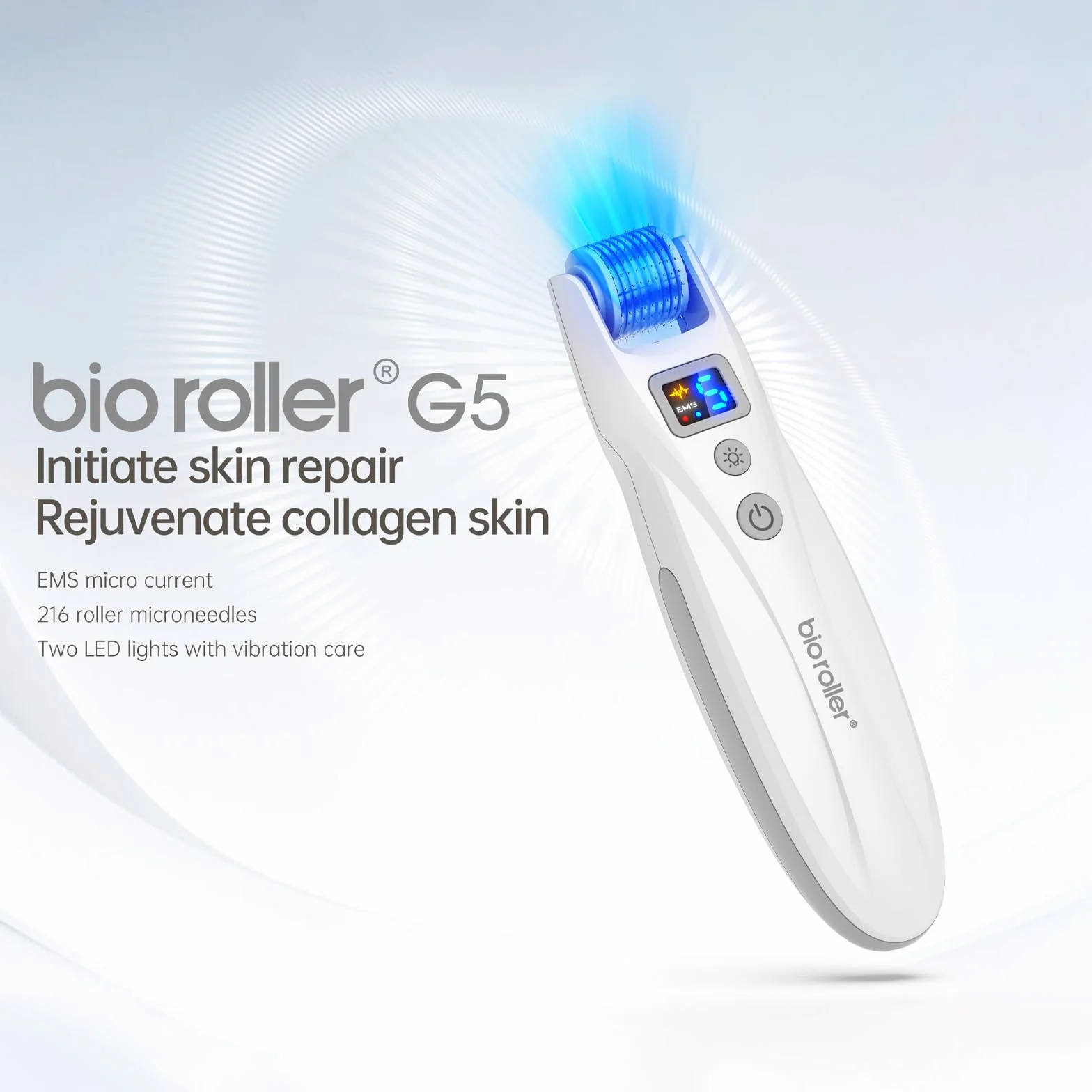 G5 Microneedling Roller Pen Eléctrico Kit 5 Niveles EMS LED Roja Azul Rostro Cuerpo Cabello Barba 2 Cartuchos