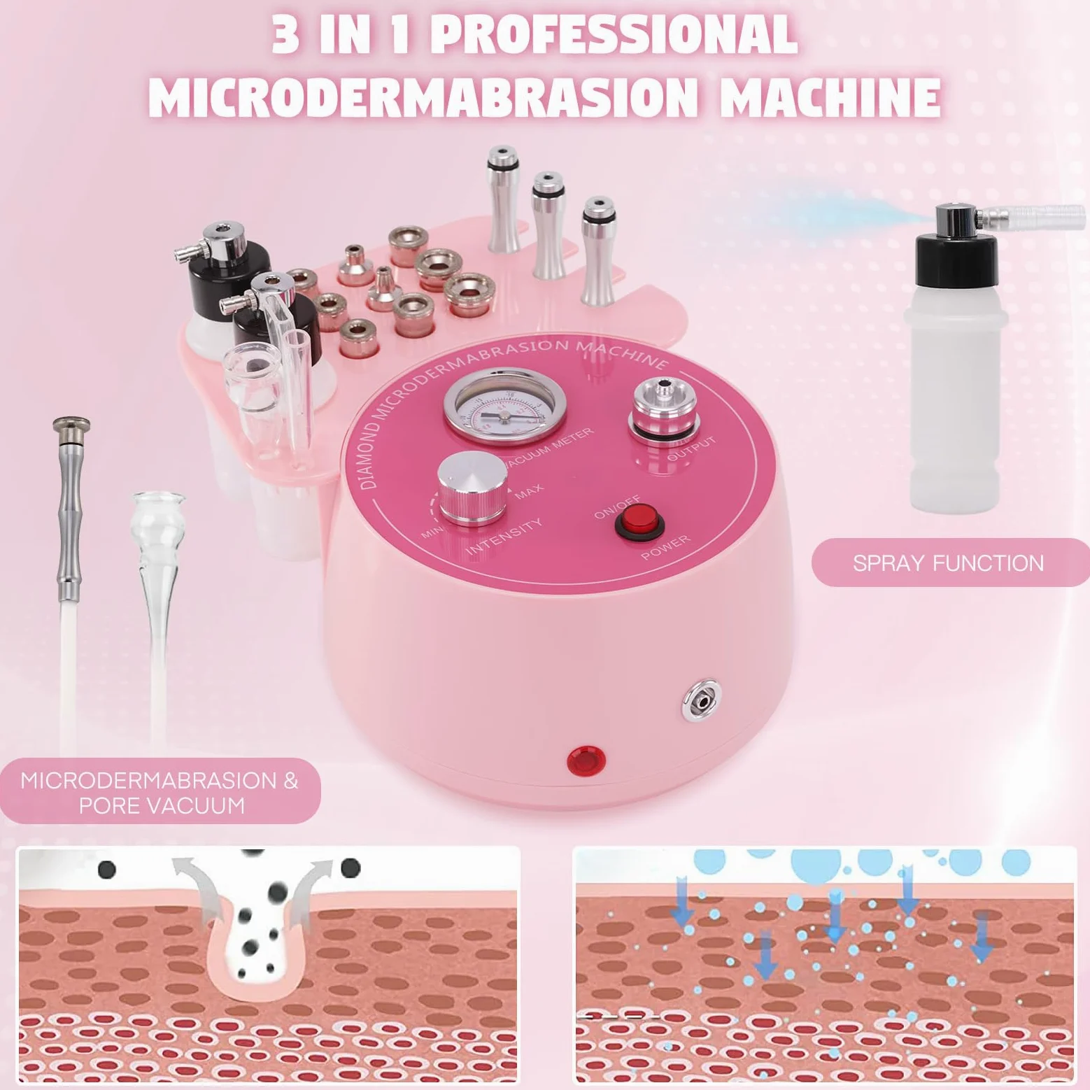 Beauty Star - Máquina de microdermoabrasión de diamante 3 en 1, máquina facial de succión de 0 a 70 cmHg, dispositivo profesional para el cuidado de la piel para uso doméstico y de salón, equipo de