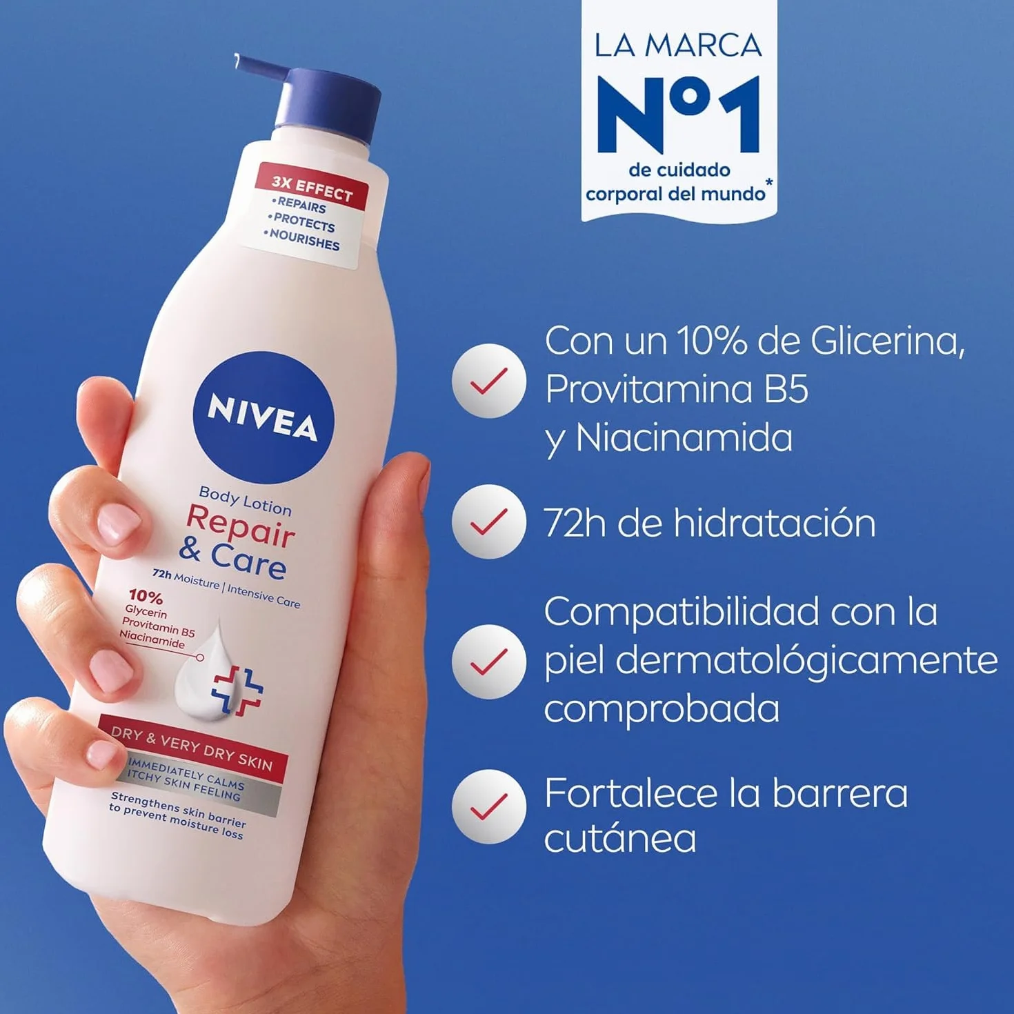 NIVEA crema hidratante corporal Repara & Cuida 400 ml para pieles secas y extra secas 72 h hidratación