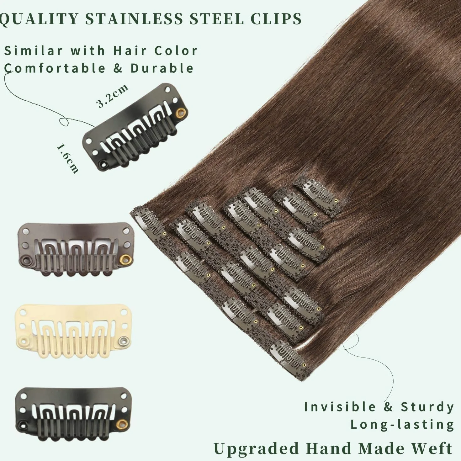 Extensiones pelo natural Castrado medio 7pcs 40cm 120g sin costuras mujer