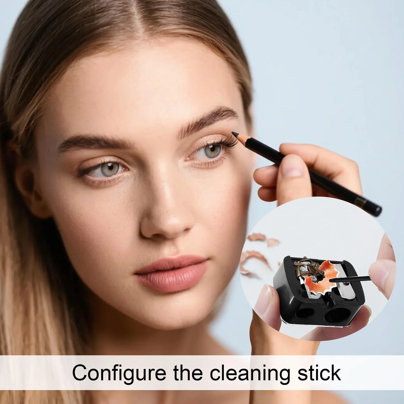 Sacapuntas Doble para Lápices Cosméticos, Profesional para Ojos, Cejas y Labios, Doble Agujero para Lápices Finos y Jumbo (Negro)
