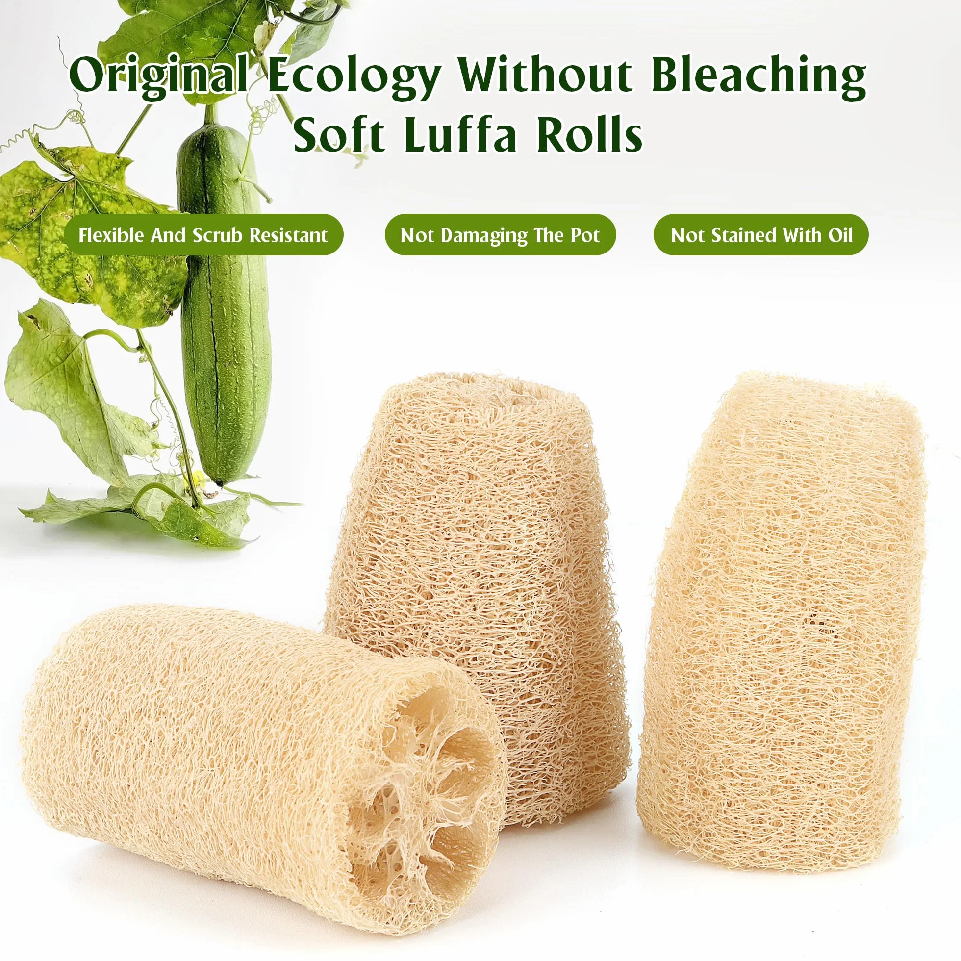 Esponjas de Luffa Naturales 6 PCS, Esponja Exfoliante para Ducha y Cocina
