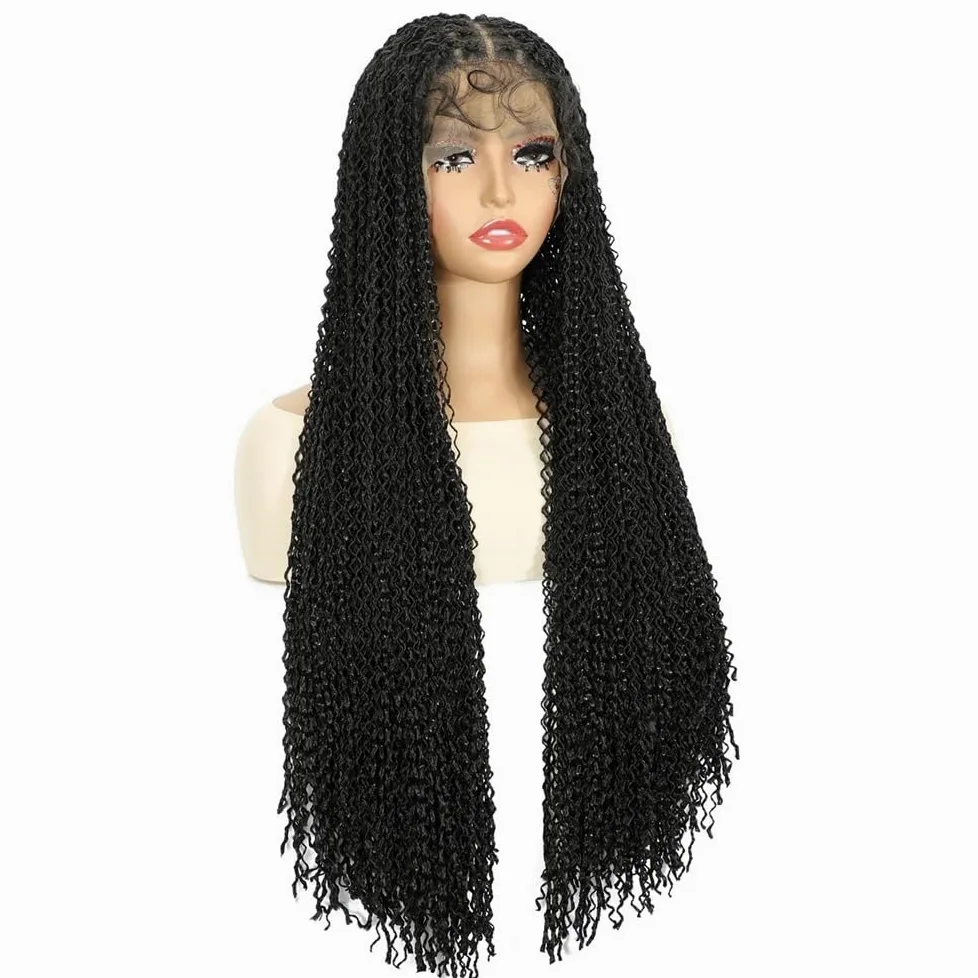 Pelucas trenzadas boho sin nudos, peluca trenzada sintética larga con frente de encaje HD de 13x4 '' for mujeres(Brown,20 inch)