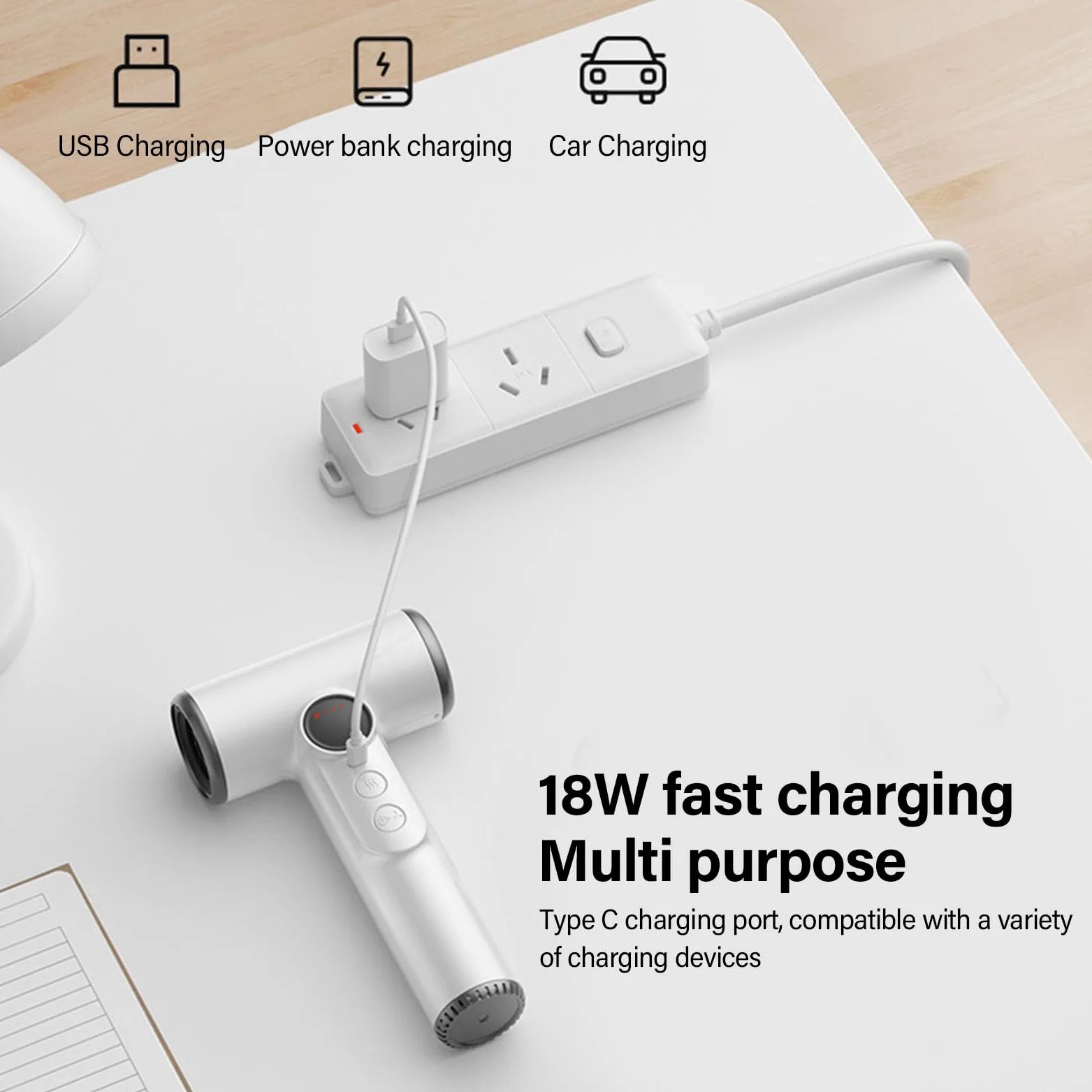 Secador de Pelo Inalámbrico, Secador de Pelo Recargable de 200 W, de Portátil para Exteriores con Batería de 15600 MAh para Viajes, Camping (blanco) (normativa europea)