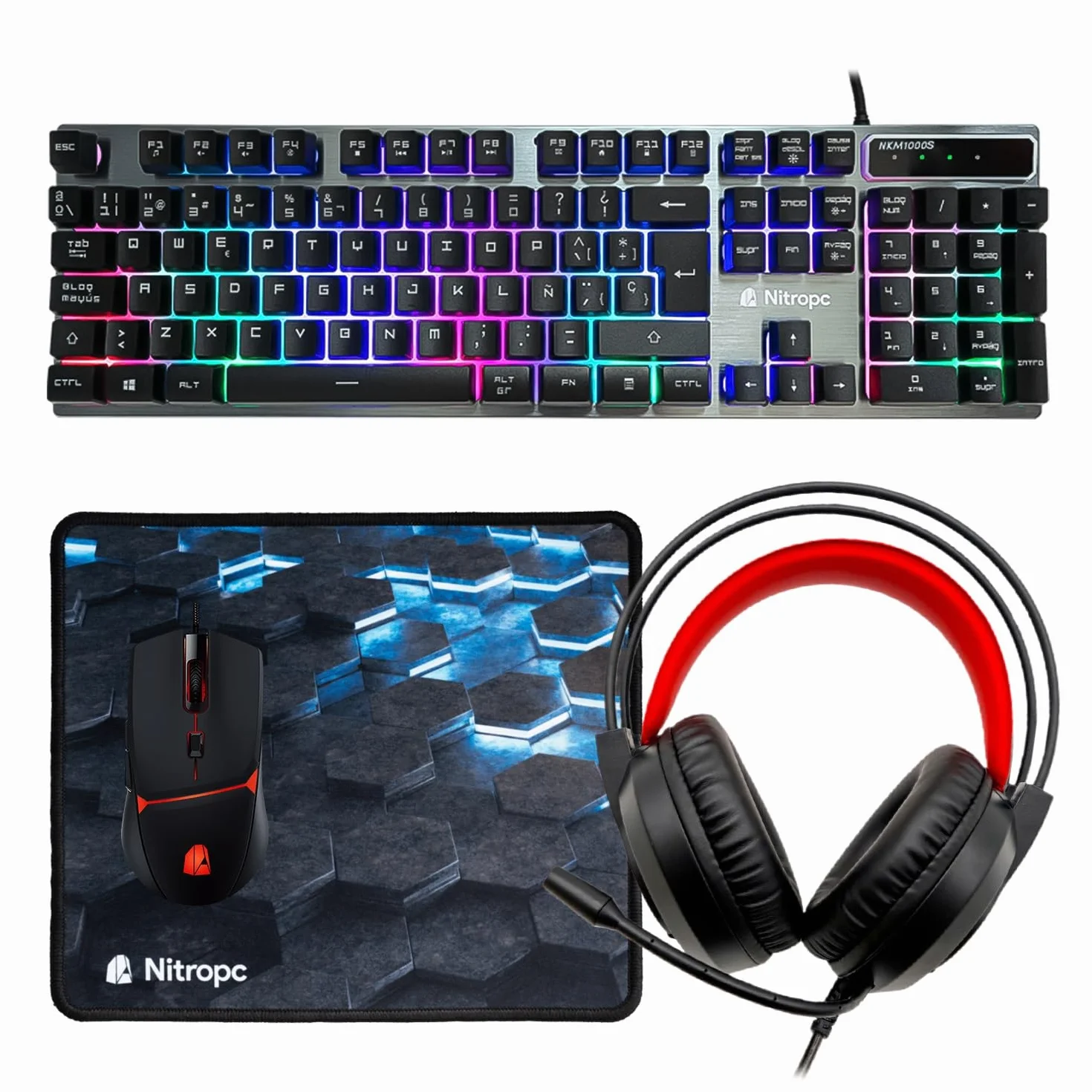 NitroPC Pack Avanzado PC Gaming Completo AMD Ryzen 5 3400G 4.4GHz RX Vega 11 RAM 16GB 480GB SSD Windows 11 Pro WiFi Monitor 24" Ordenador Sobremesa Negro