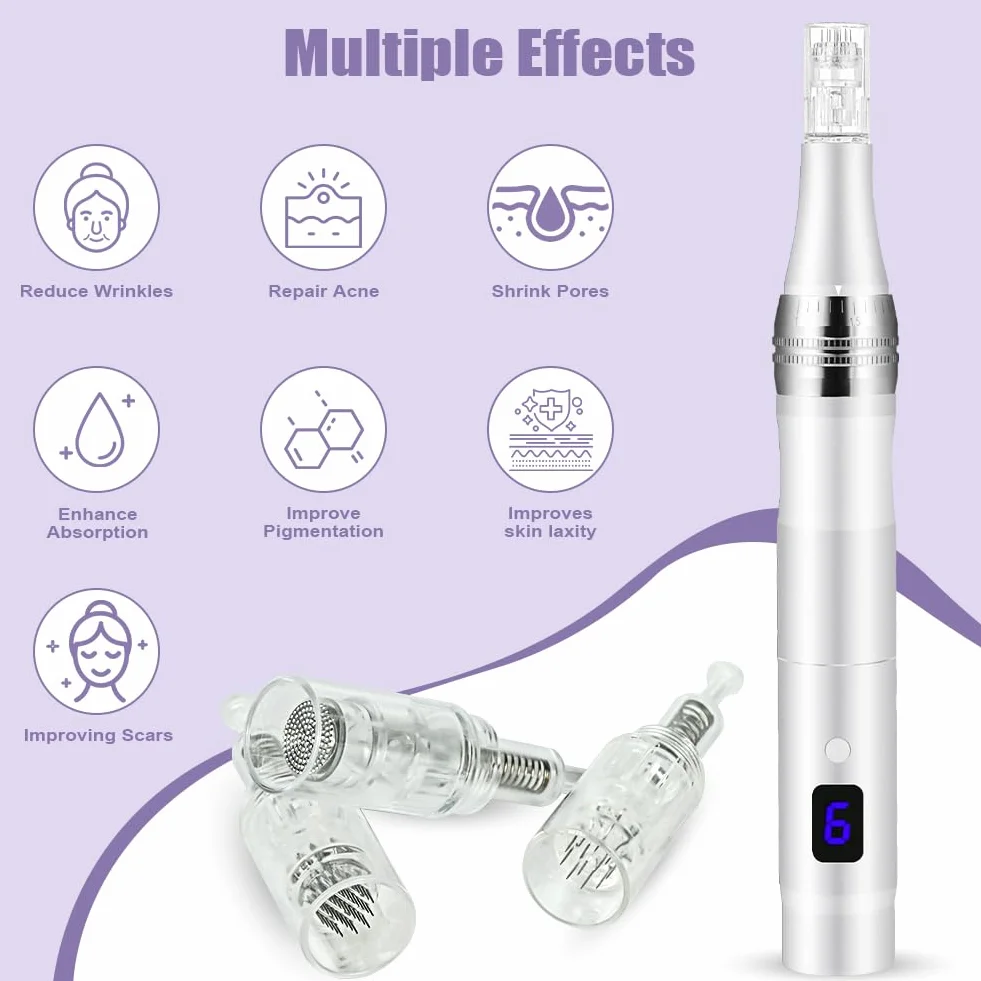 Vicloon Microneedling Pen Inalámbrico Profesional, 12 Agujas, 6 Velocidades, 0-2.5mm Ajustable, Máquina Eléctrica para Cuidado Facial