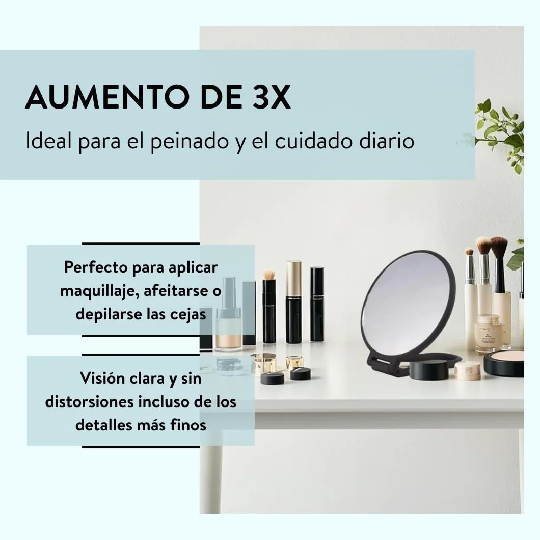 PARSA BEAUTY Espejo baño 3X Aumento Doble Cara Negro Redondo