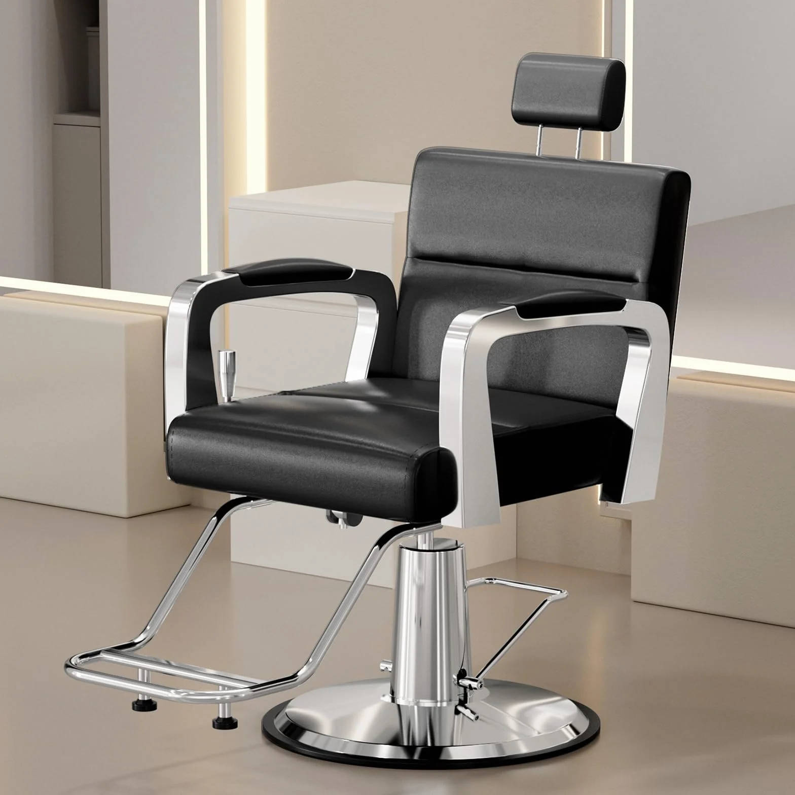 Sillón de Peluquería Hidráulico Reclinable Altura Ajustable 360° 61x52x100-113 cm Negro
