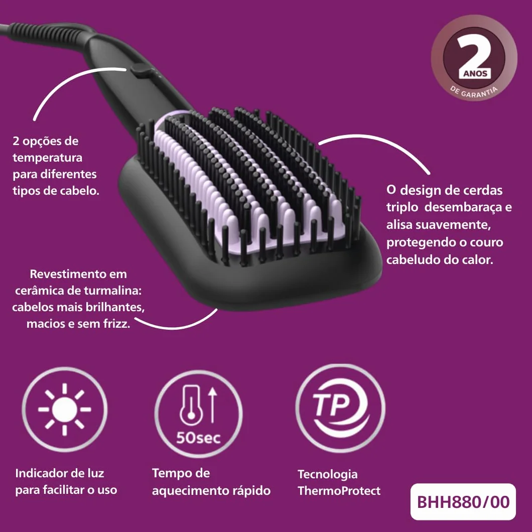 Philips StyleCare Cepillo Alisador BHH880/00, Cerámico, 2 Temperaturas, Negro