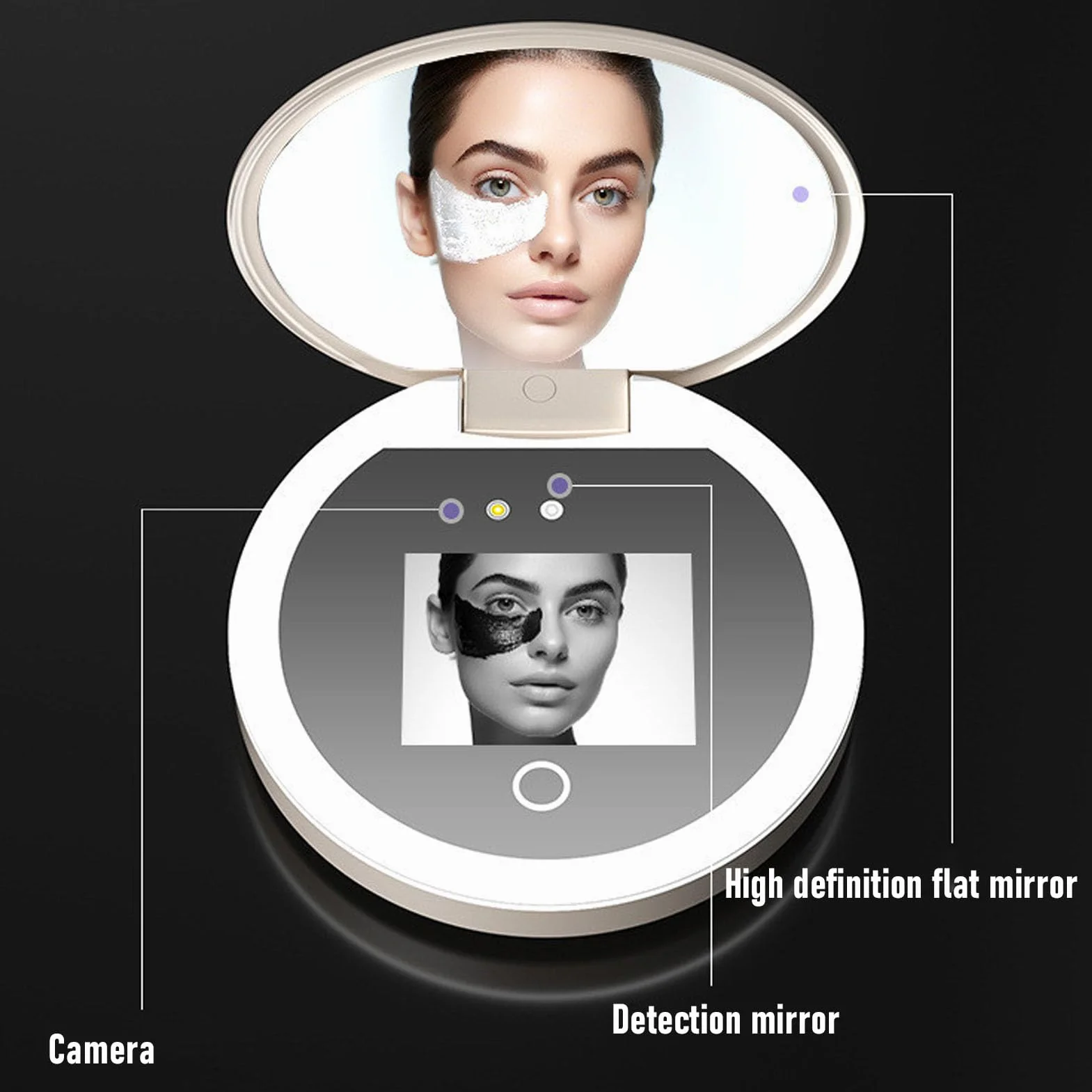 Tosuny Espejo de Cámara UV para Prueba de Protector Solar y Detección de SPF, Espejo de Maquillaje con Aumento 2X y Luz LED